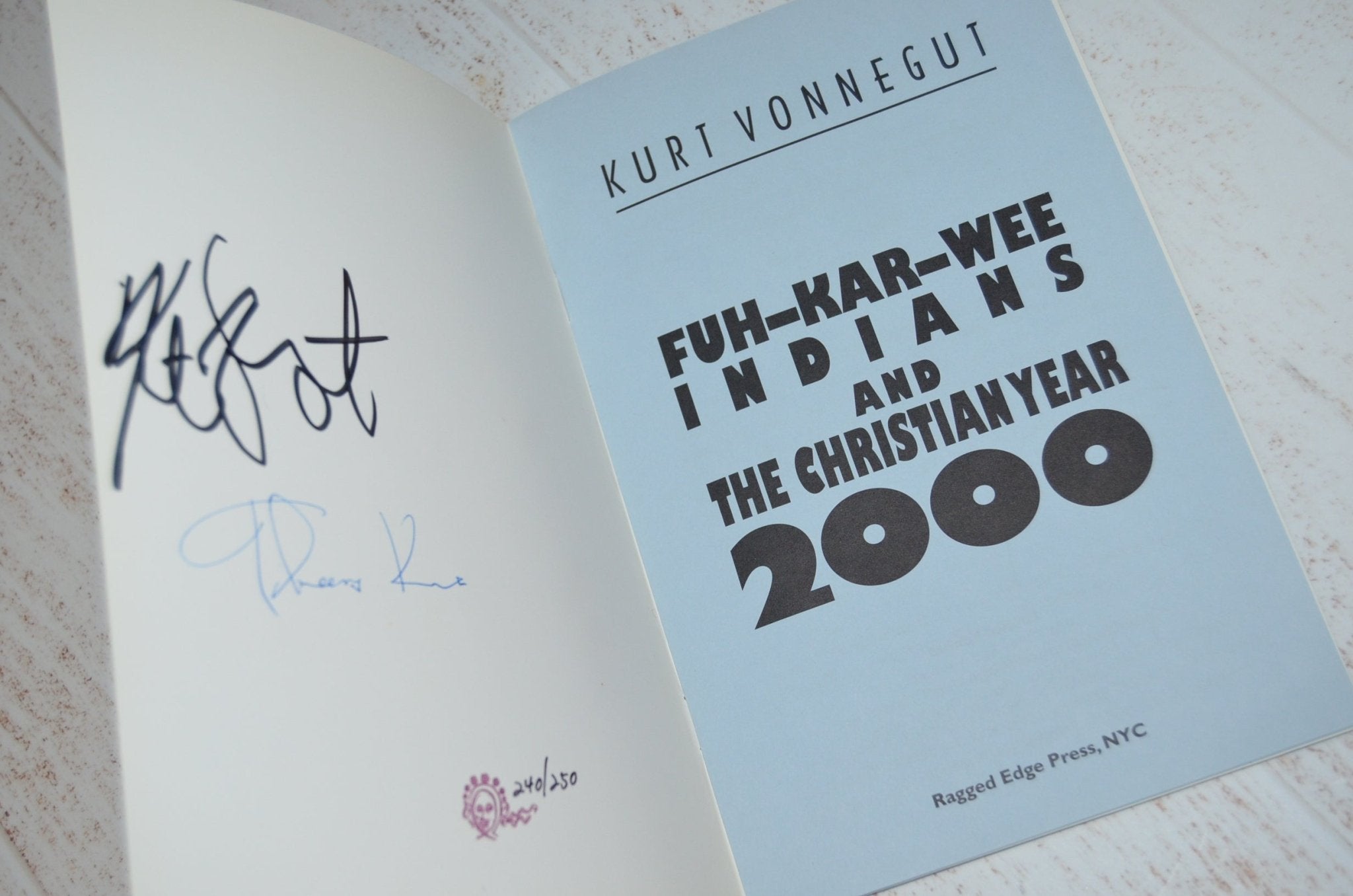 2 Signed Limited Editions – Fuh-kar-wee Indians & The Christian Year 2000 by Kurt Vonnegut - Brookfield Books