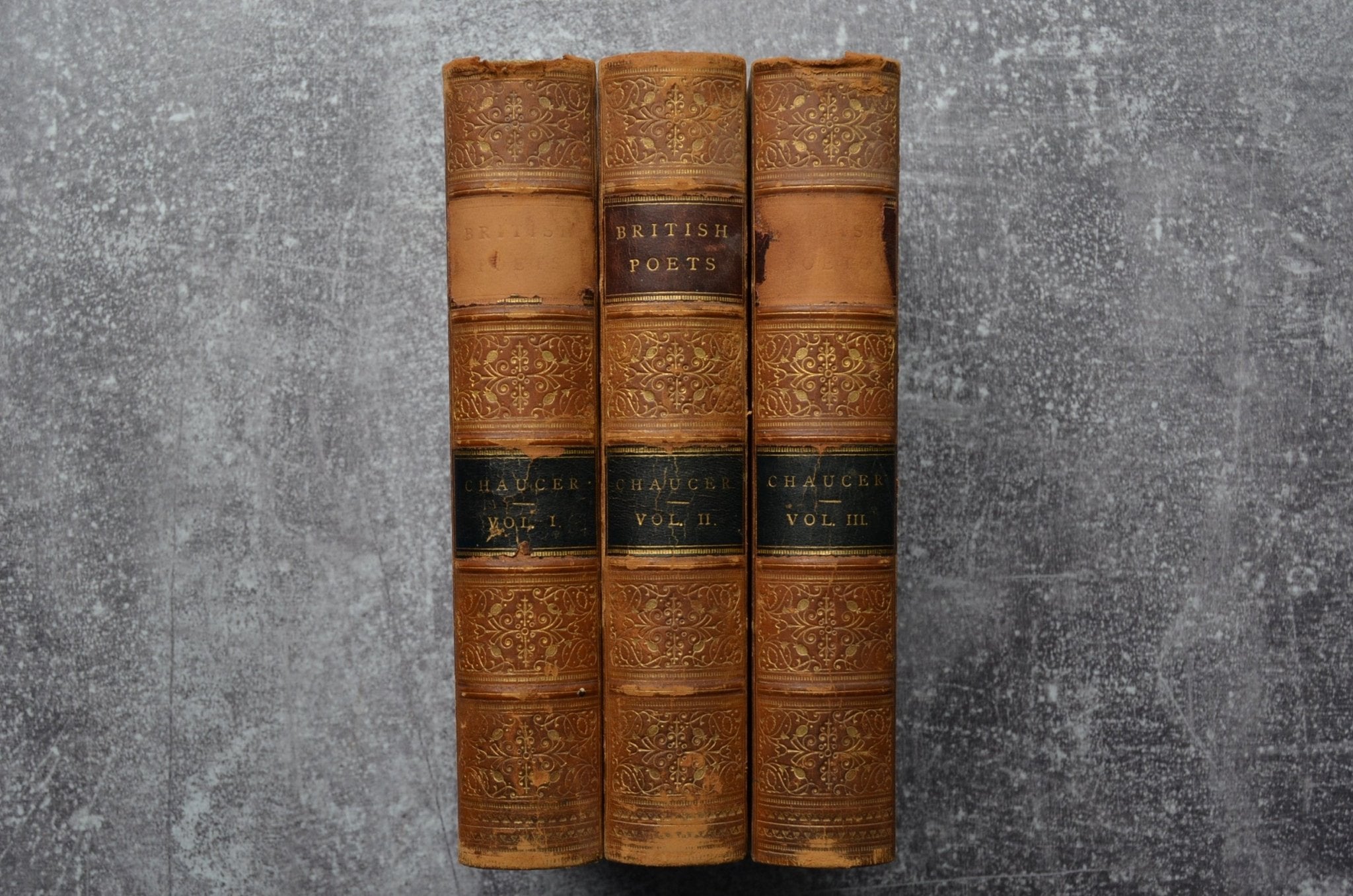3 Vol. Antique Leather Bound – The Poetical Works of Geoffrey Chaucer 1879 - Brookfield Books