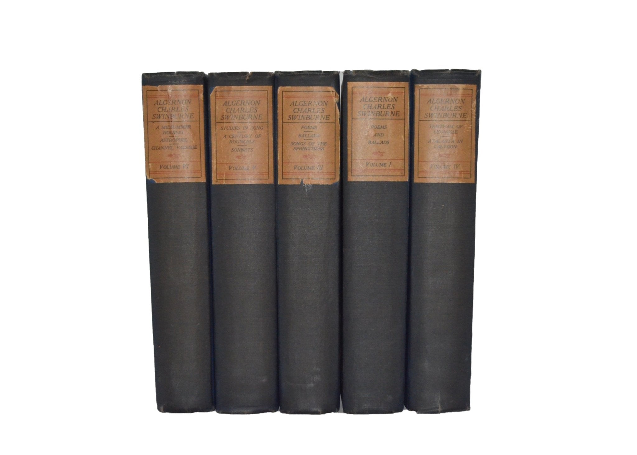 Antique Cloth Bound Book Décor – 8” Blue & Brown – Charles Swinburne - Brookfield Books