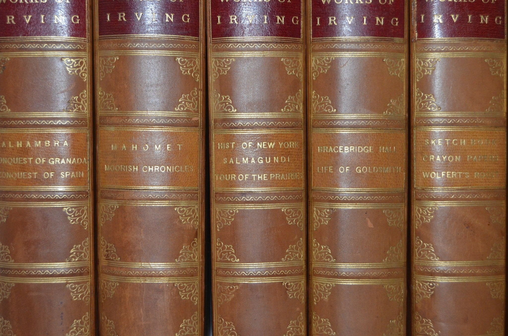 Antique Leather Bound Book Décor – 1 1/3 Feet Brown & Tan Washington Irving - Brookfield Books
