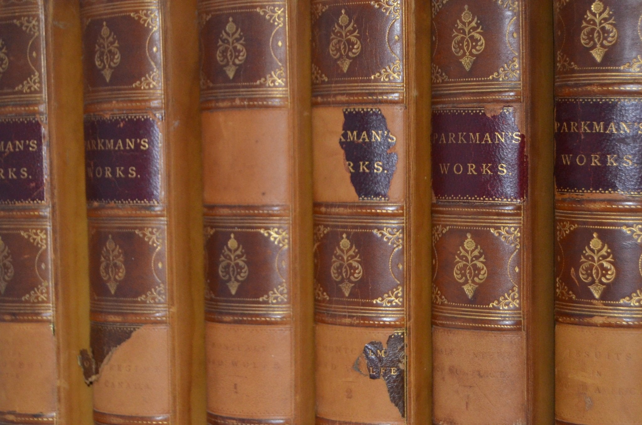 Antique Leather Bound Book Décor – 1 Foot Brown, Maroon, Gold – Francis Parkman - Brookfield Books