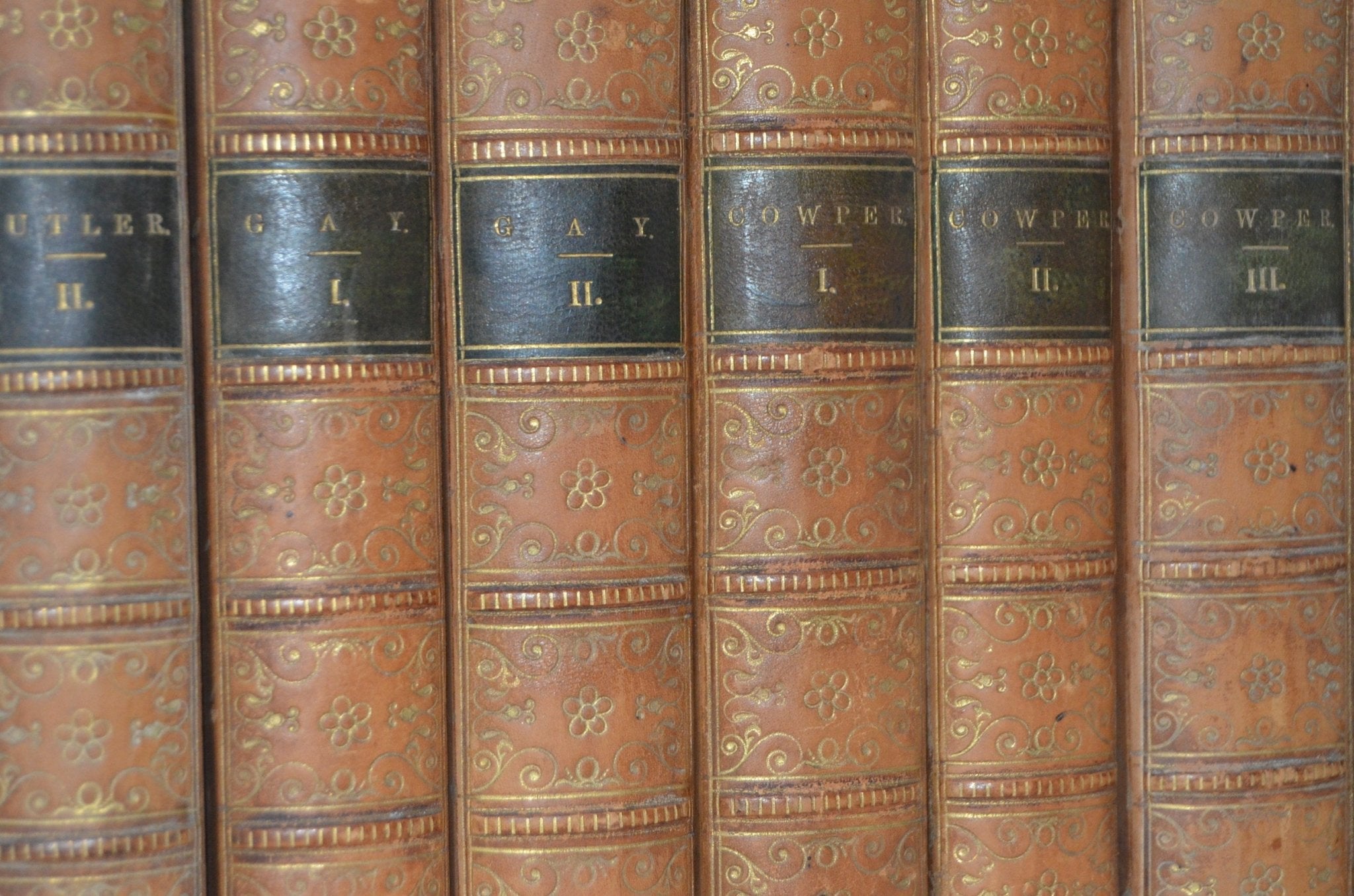 Antique Leather Bound Book Décor – 10” Light Brown, Black & Gold – William Cowper - Brookfield Books