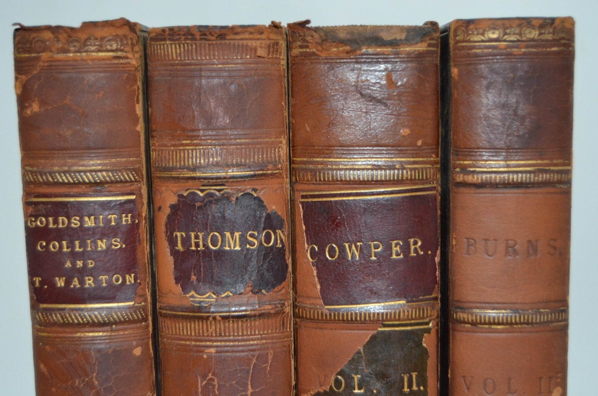 Antique Leather Bound Book Décor – 5” Brown, Maroon & Gold – Robert Burns - Brookfield Books