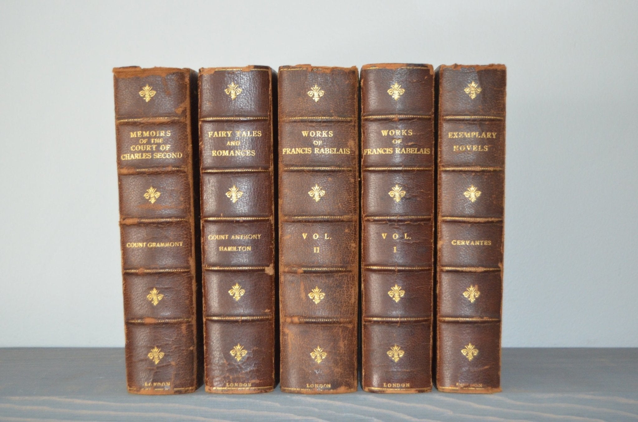 Antique Leather Bound Book Décor – 8.5” Dark Brown & Gold - Cervantes - Brookfield Books