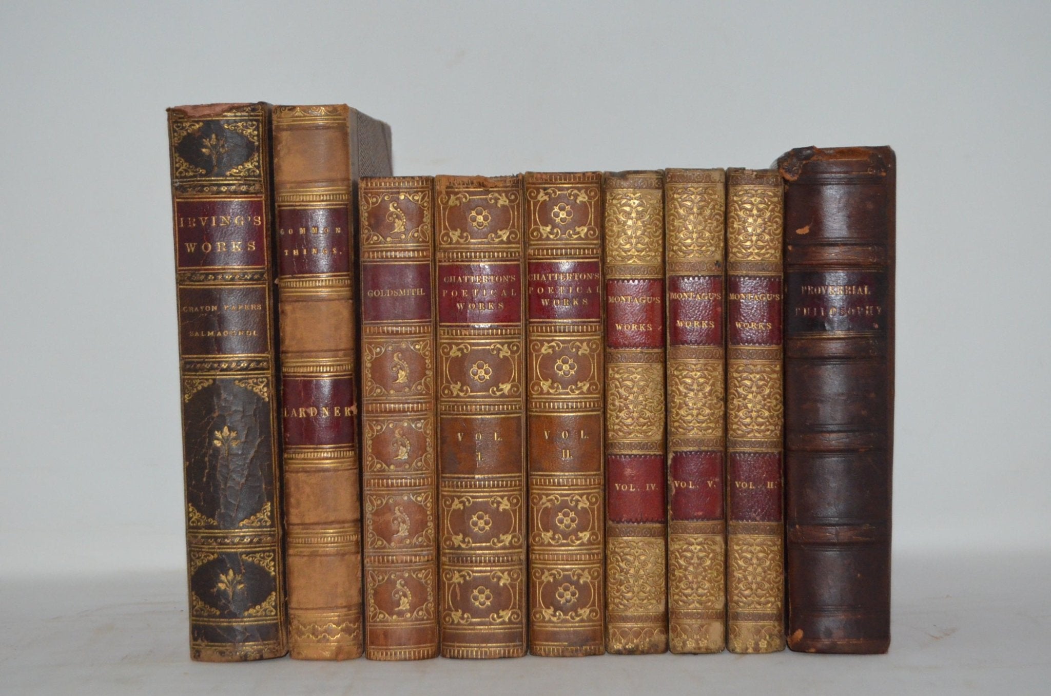 Antique Leather Bound Book Décor – 9” Shades of Brown, Maroon & Gold - Brookfield Books
