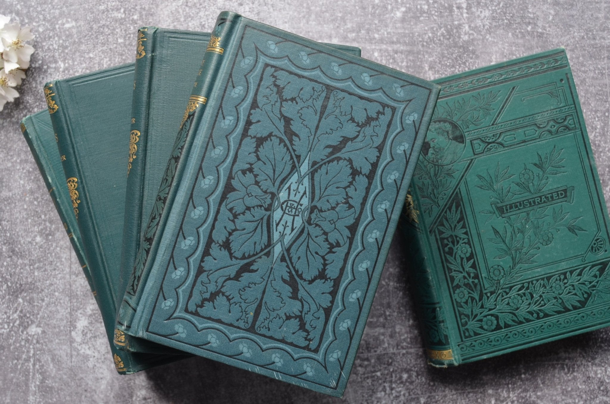 Antique Victorian Binding Set – Green & Gold – Charles Dickens, Charlotte Bronte - Brookfield Books
