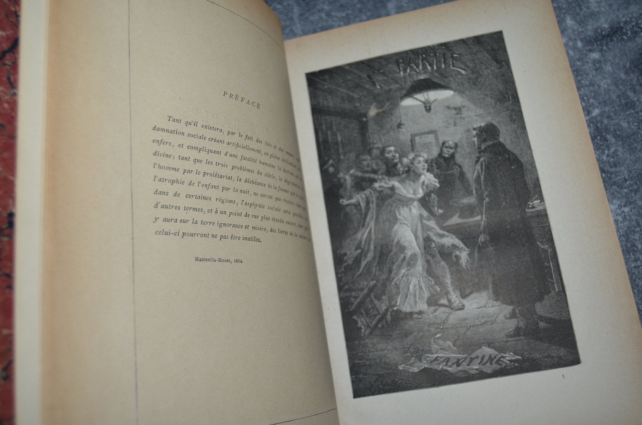 5 Volume Antique Leather Bound – Les Misérables by Victor Hugo 1862 - Oversize 11" x 8" - Brookfield Books