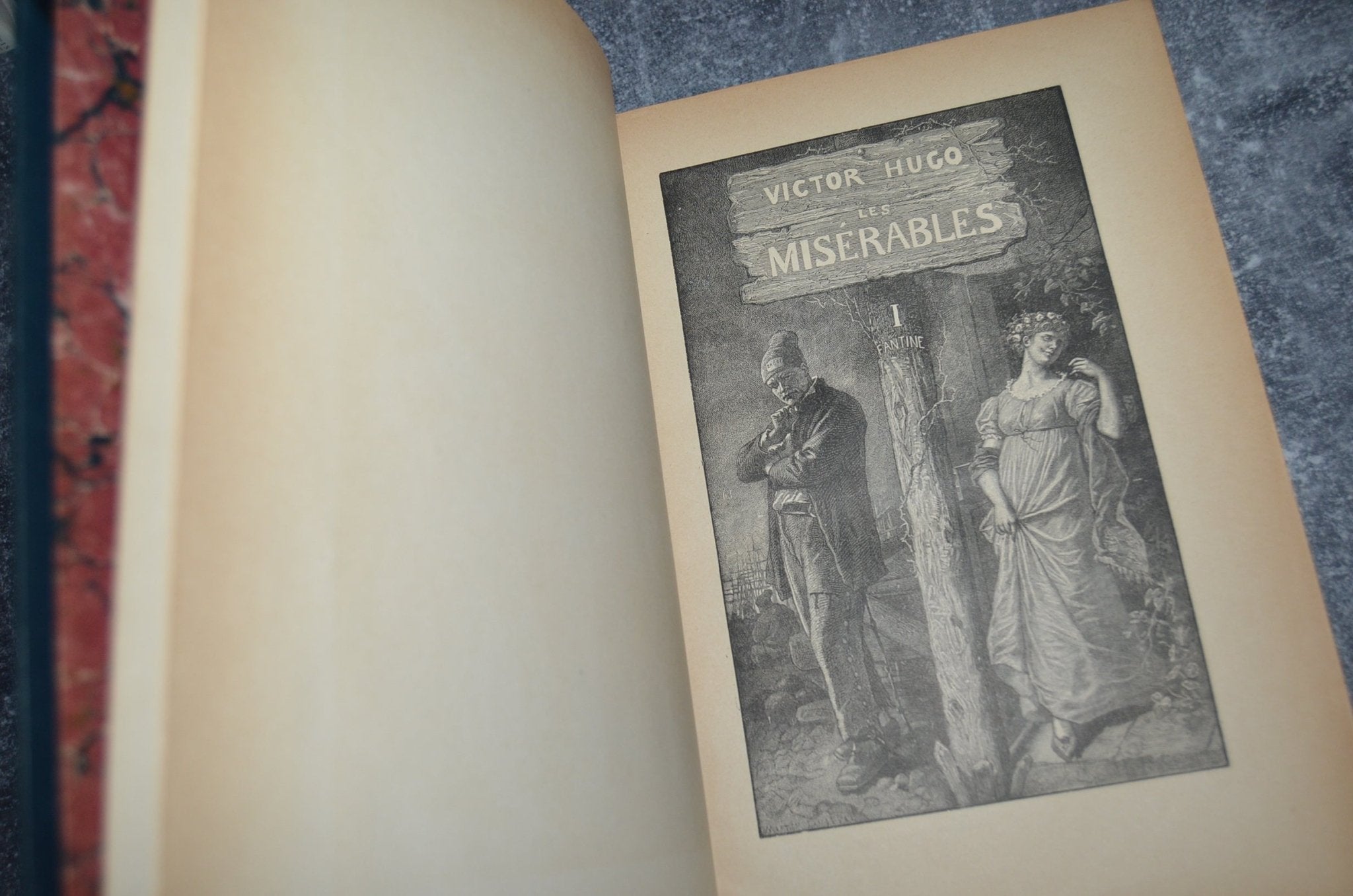 5 Volume Antique Leather Bound – Les Misérables by Victor Hugo 1862 - Oversize 11" x 8" - Brookfield Books