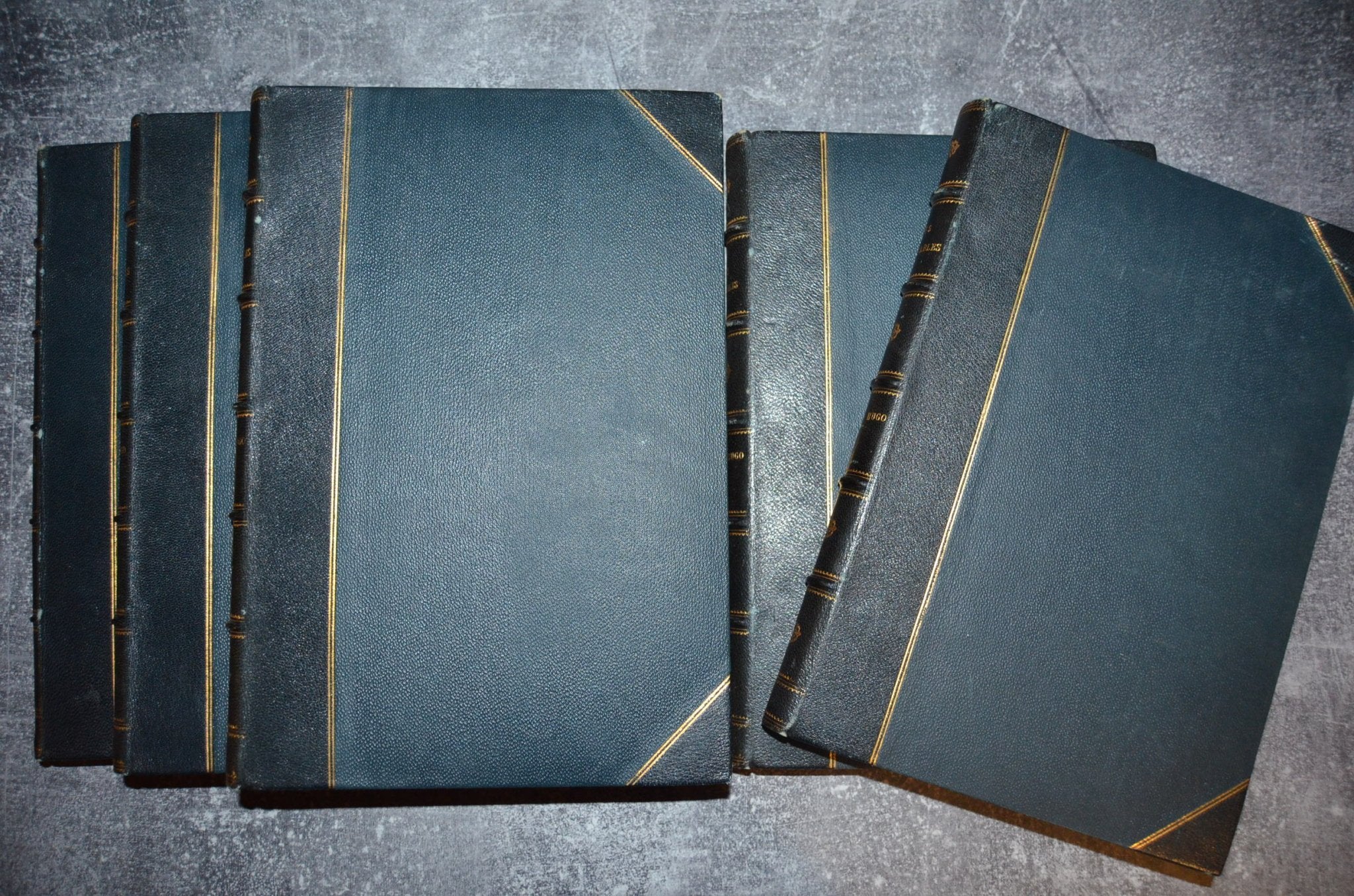 5 Volume Antique Leather Bound – Les Misérables by Victor Hugo 1862 - Oversize 11" x 8" - Brookfield Books