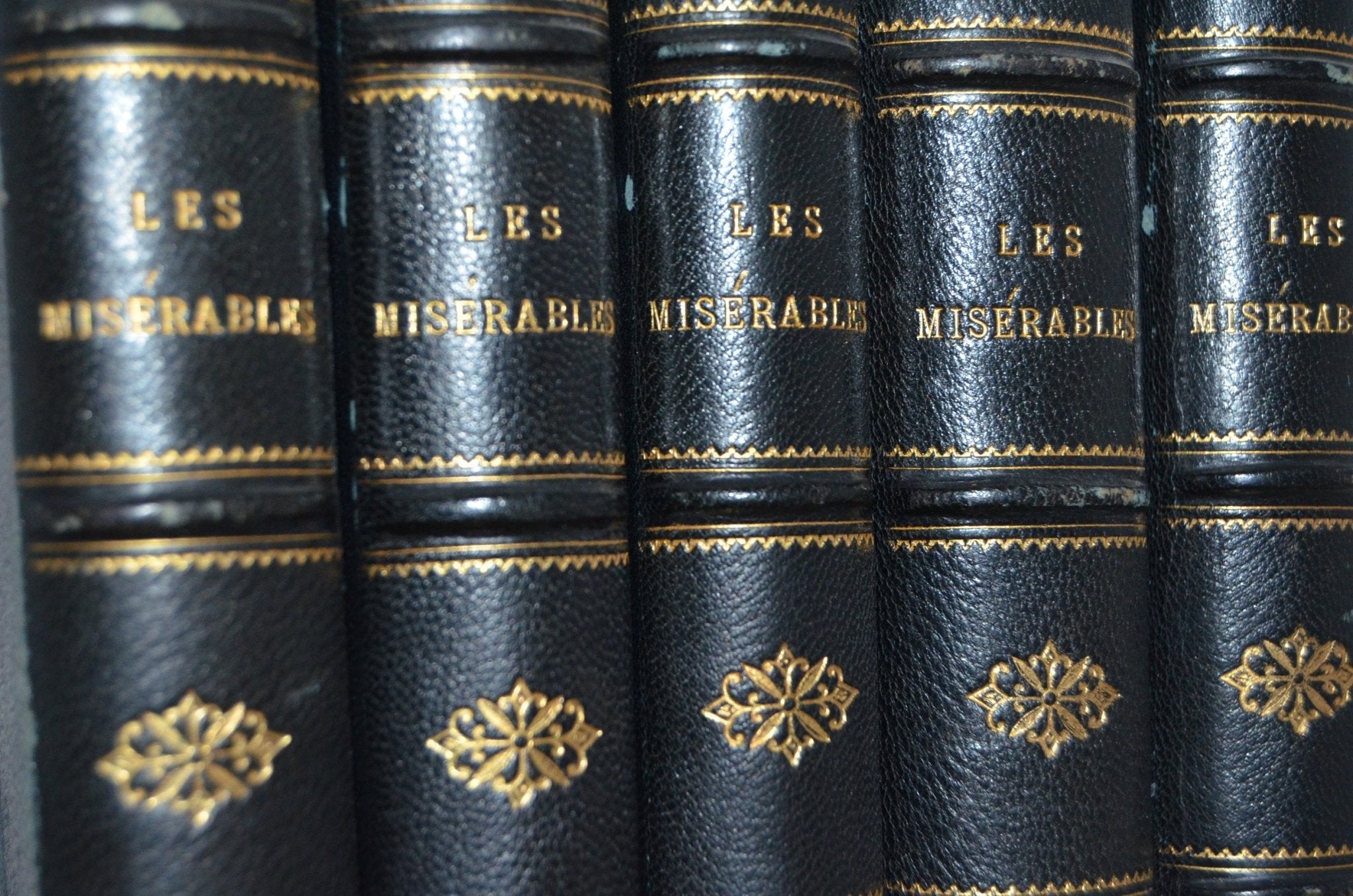 5 Volume Antique Leather Bound – Les Misérables by Victor Hugo 1862 - Oversize 11" x 8" - Brookfield Books