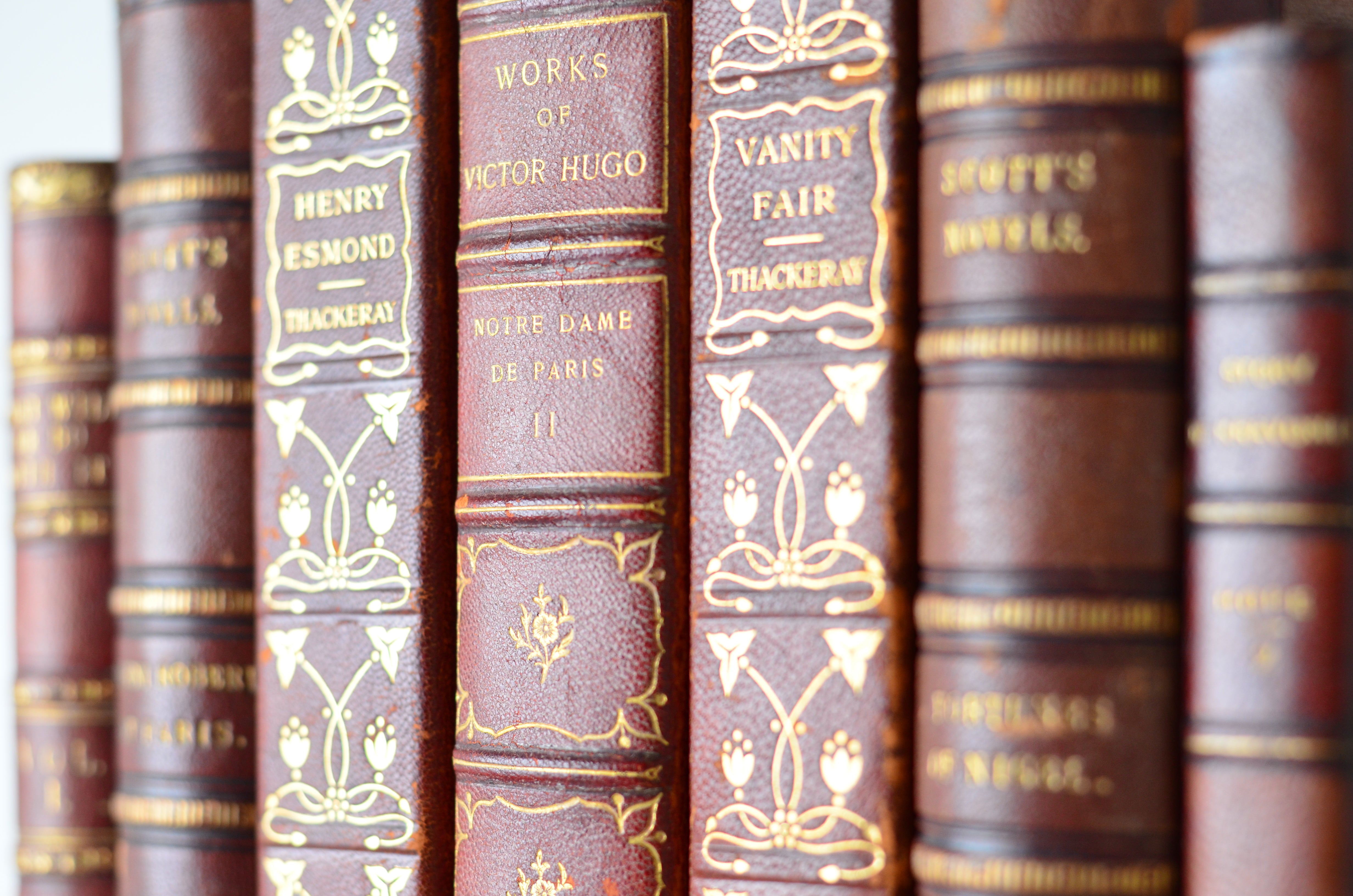 Dark Brown Antique Leather Book Set – 7 Books, Victor Hugo