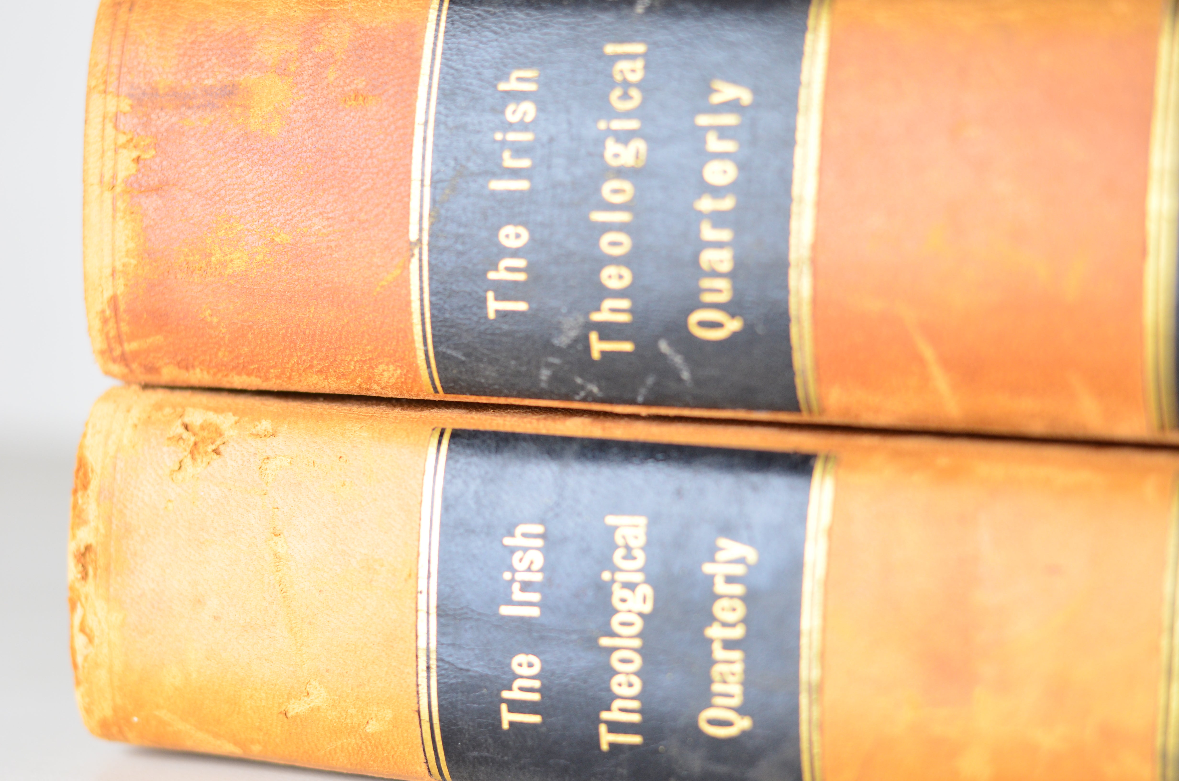 Light Brown Antique Leather Book Set – 2 Large Books, Irish Theological Quarterly