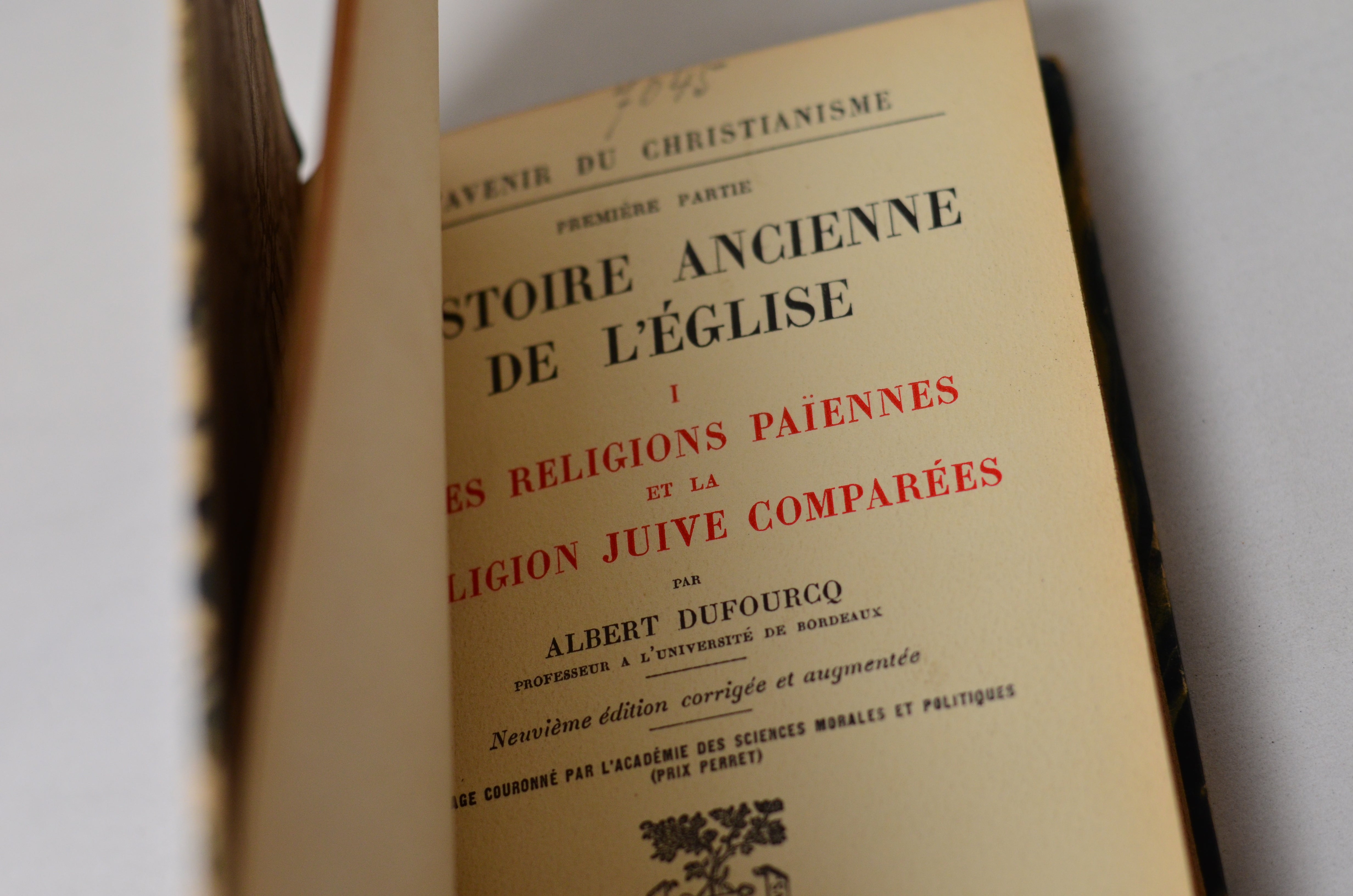 Antique Leather Bound Book Decor - Navy Blue, Histoire Ancienne de L'Eglise c. 1890