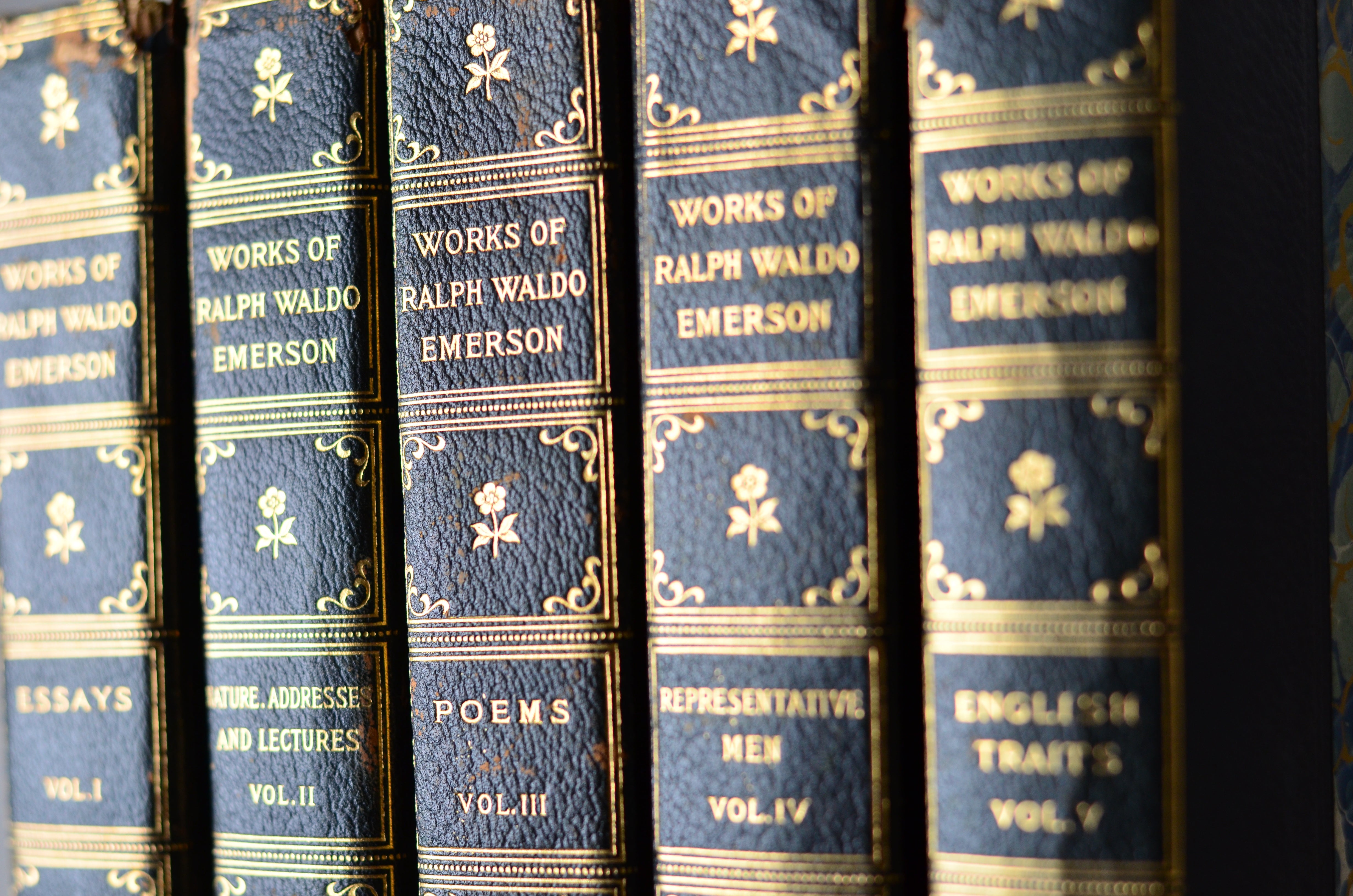 Blue Antique Leather Book Set – 5 Books, Ralph Waldo Emerson