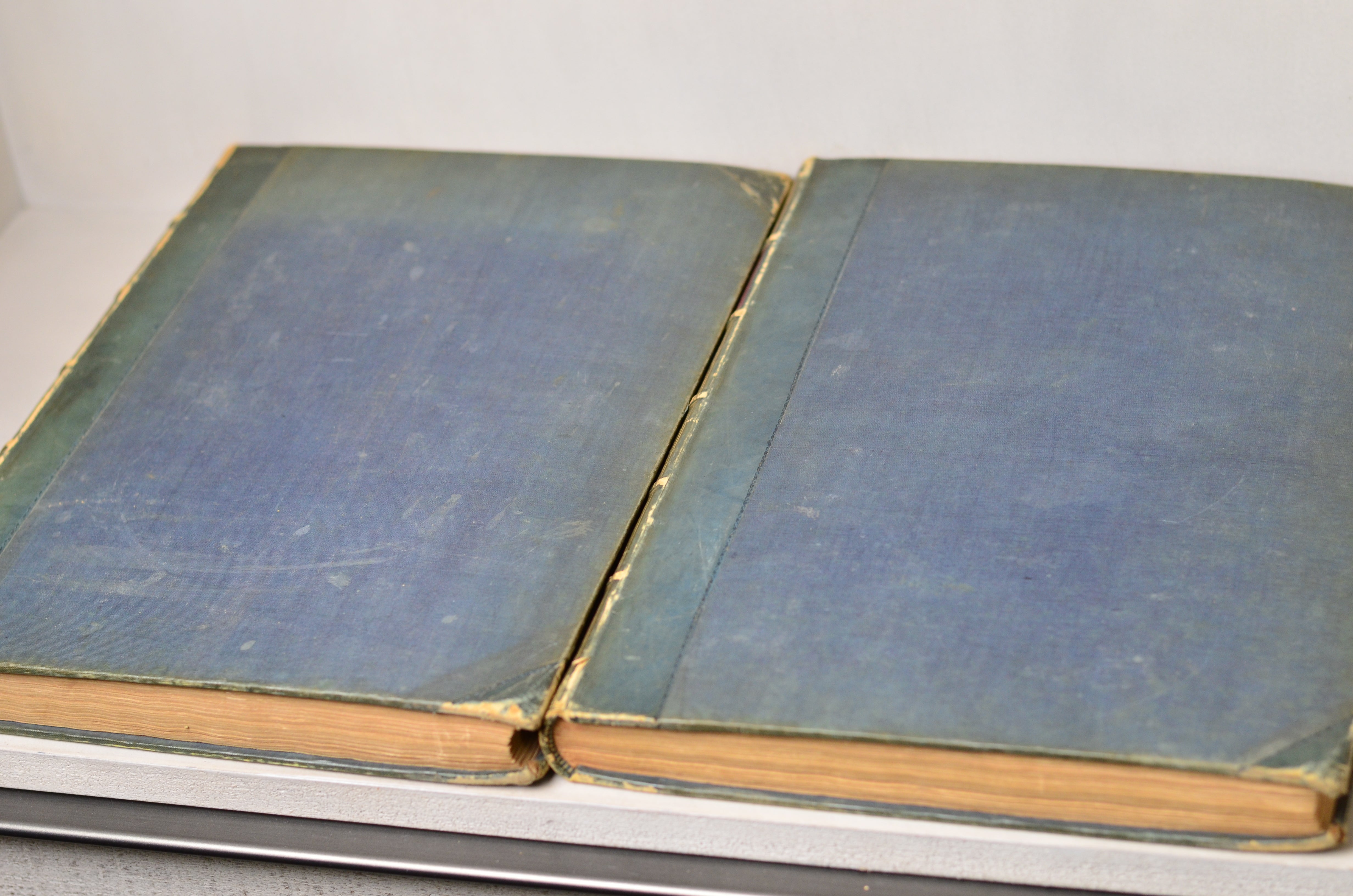 Green Antique Leather Book Set – 2 Oversize Books, Pictorial Gallery of Arts 14" x 10"