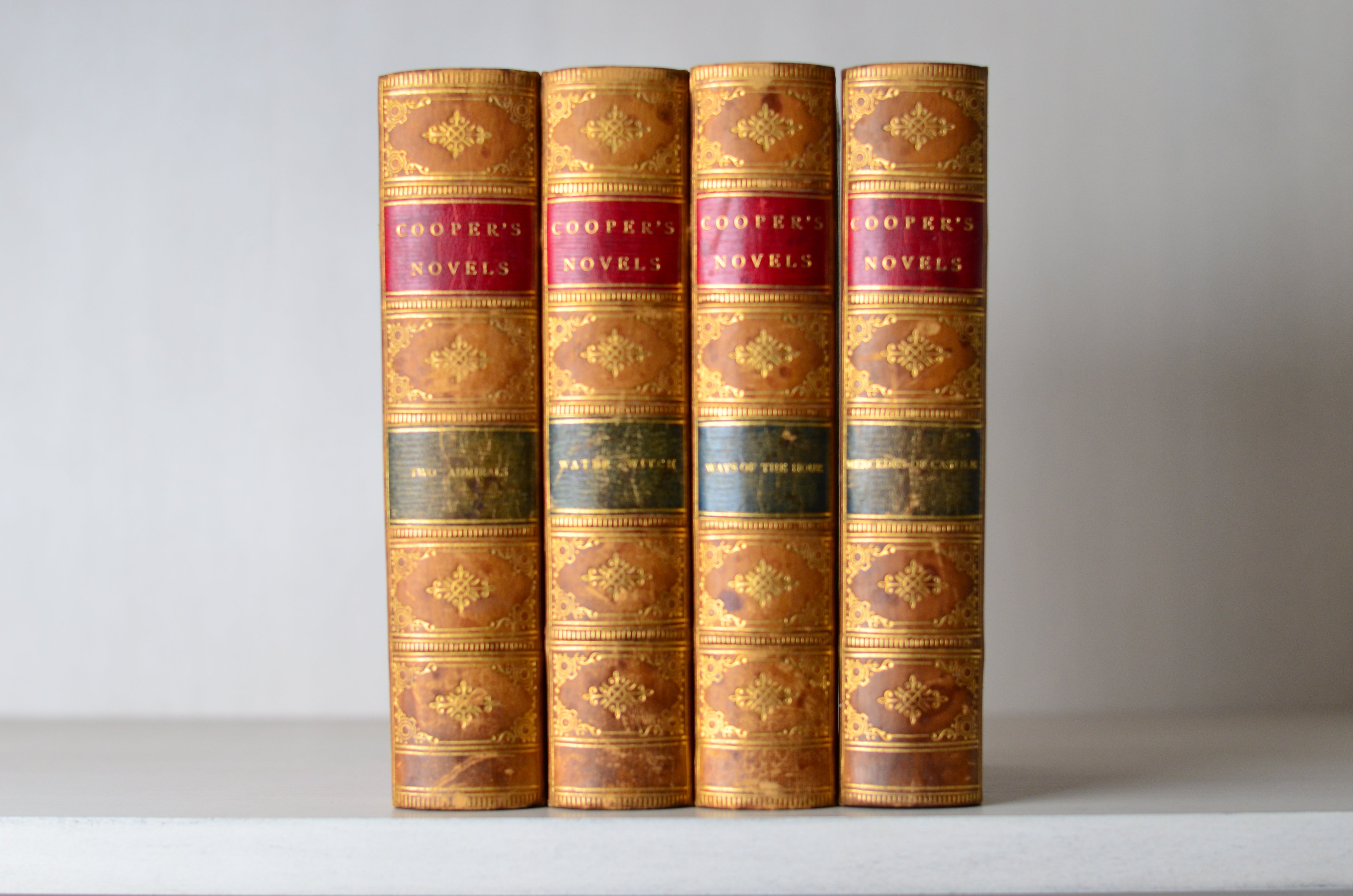 Light Brown Antique Leather Book Set – 4 Books, James Fenimore Cooper