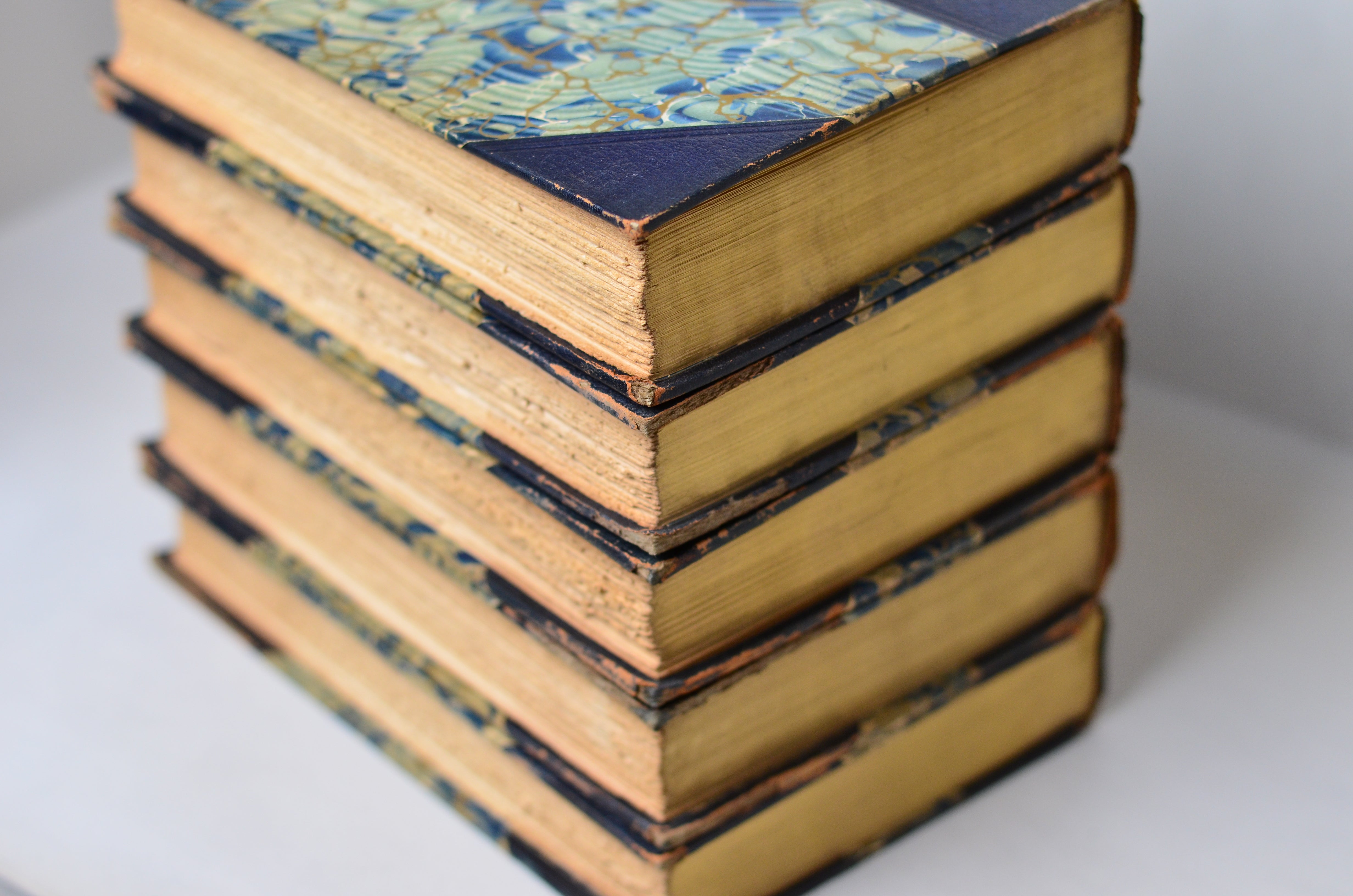Blue Antique Leather Book Set – 5 Books, Ralph Waldo Emerson
