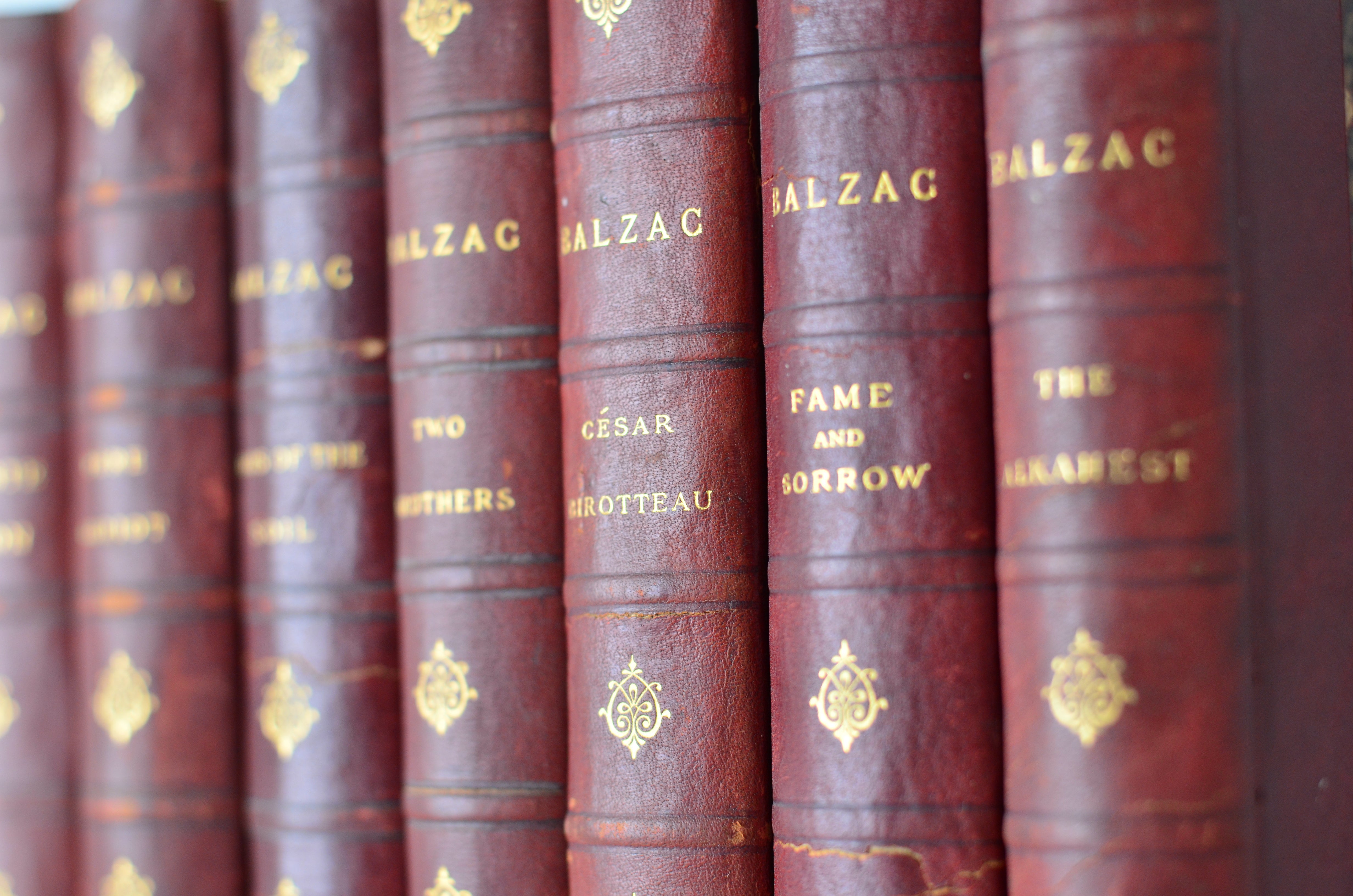 Red Antique Leather Book Set – 7 Books, Honore de Balzac