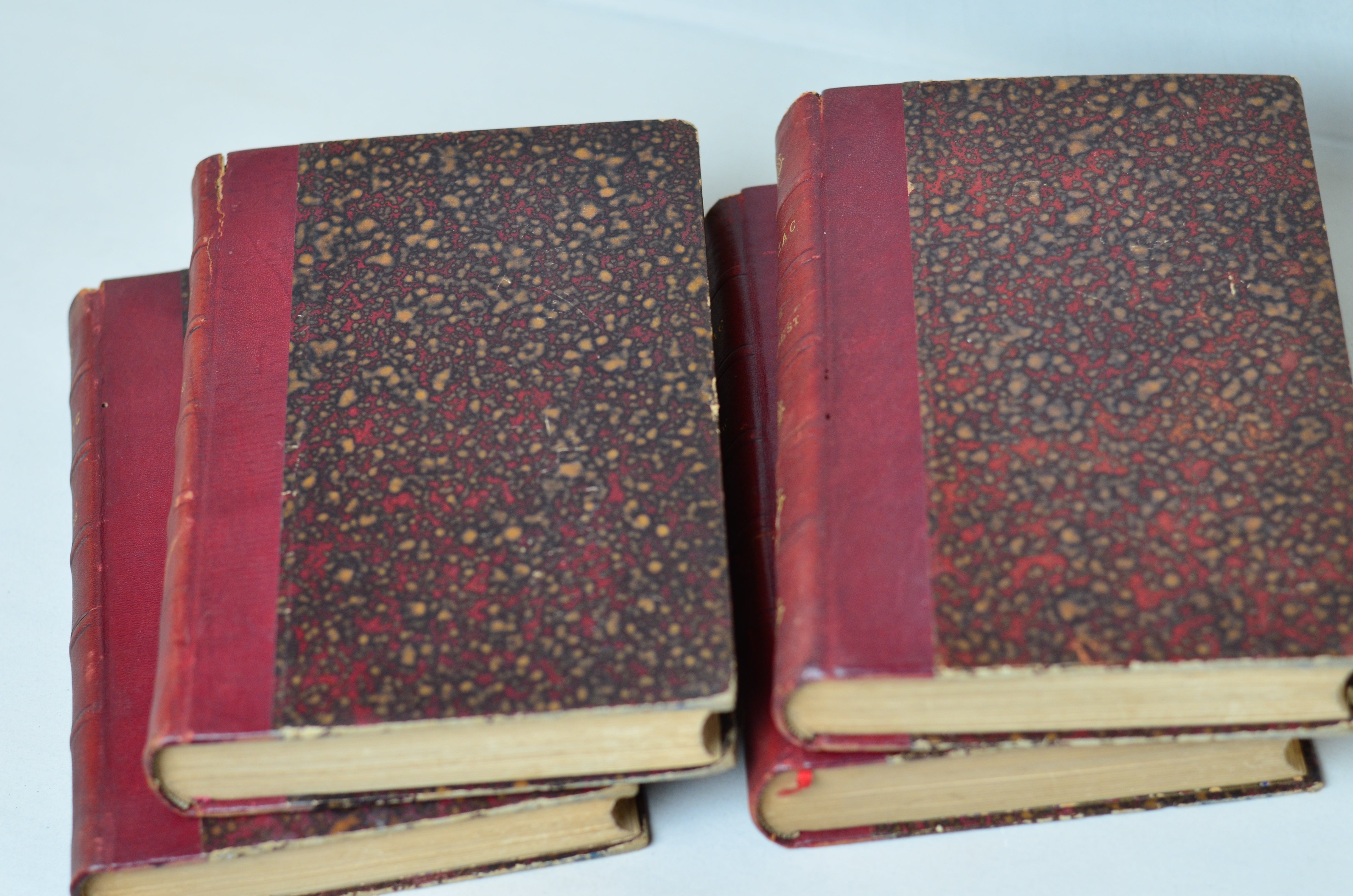 Red Antique Leather Book Set – 7 Books, Honore de Balzac