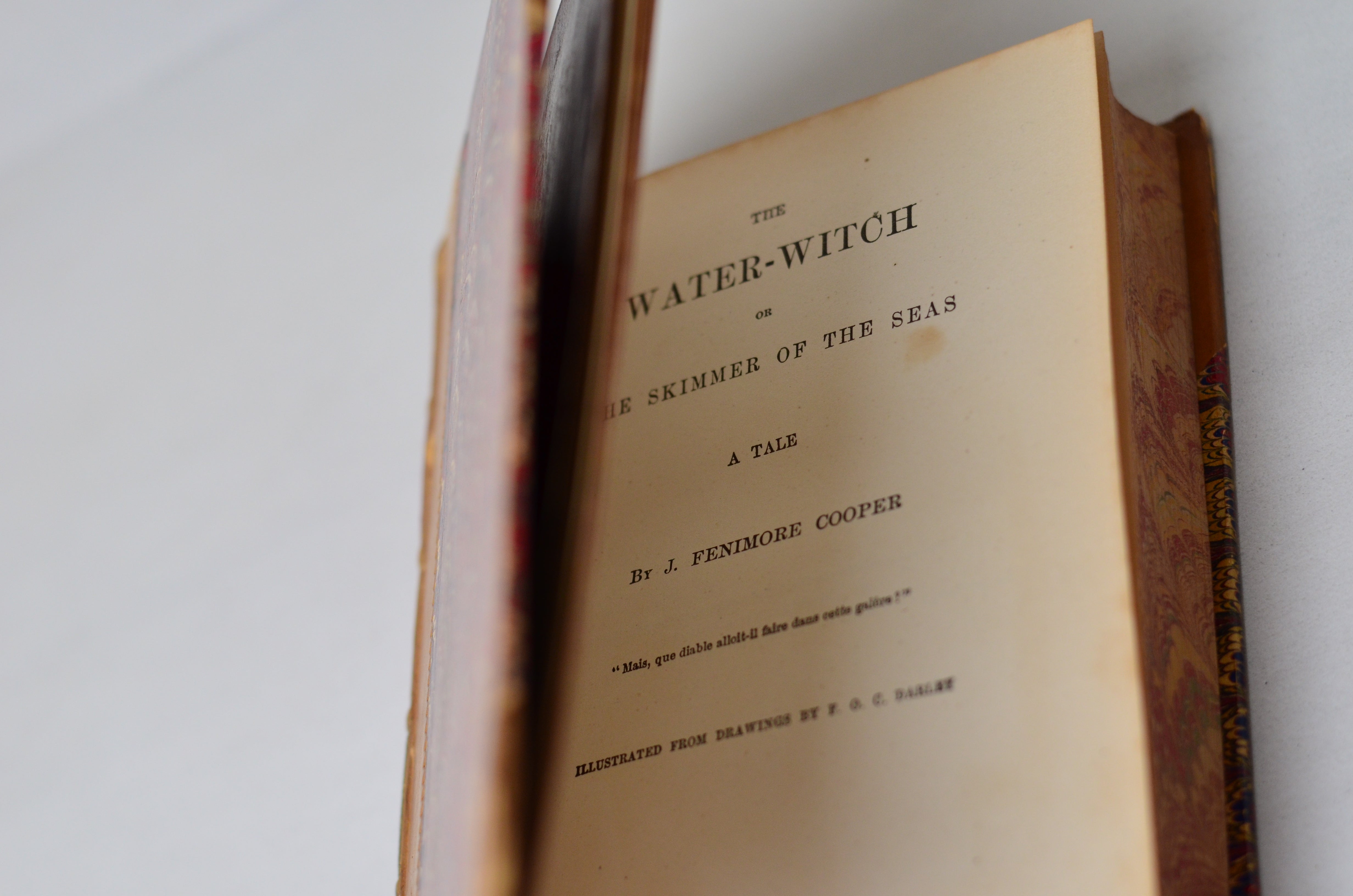 Antique Leather Bound Book Decor - Brown, Tan, James Fenimore Cooper 1872