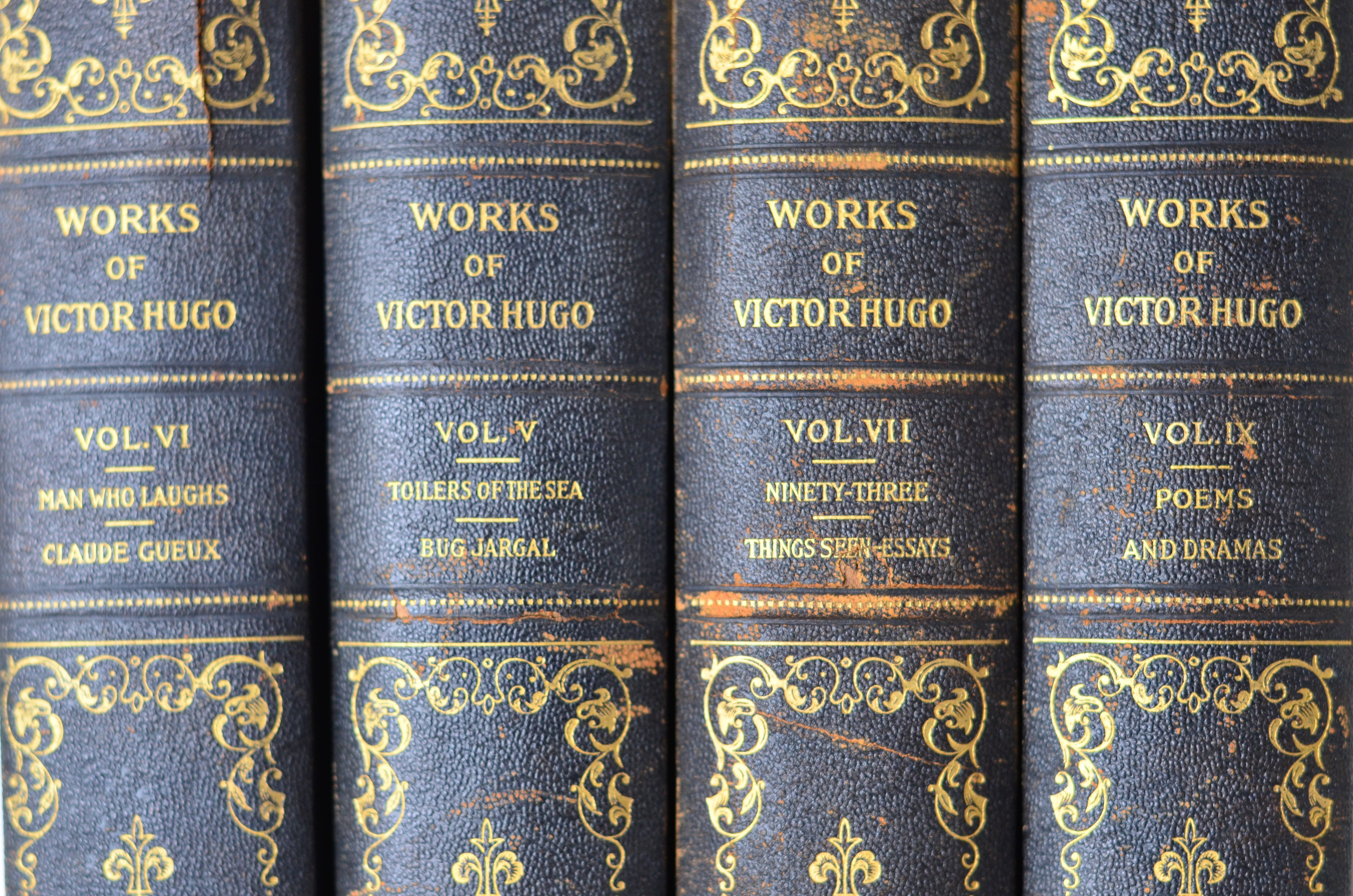 Black Antique Leather Book Set – 4 Books, Victor Hugo