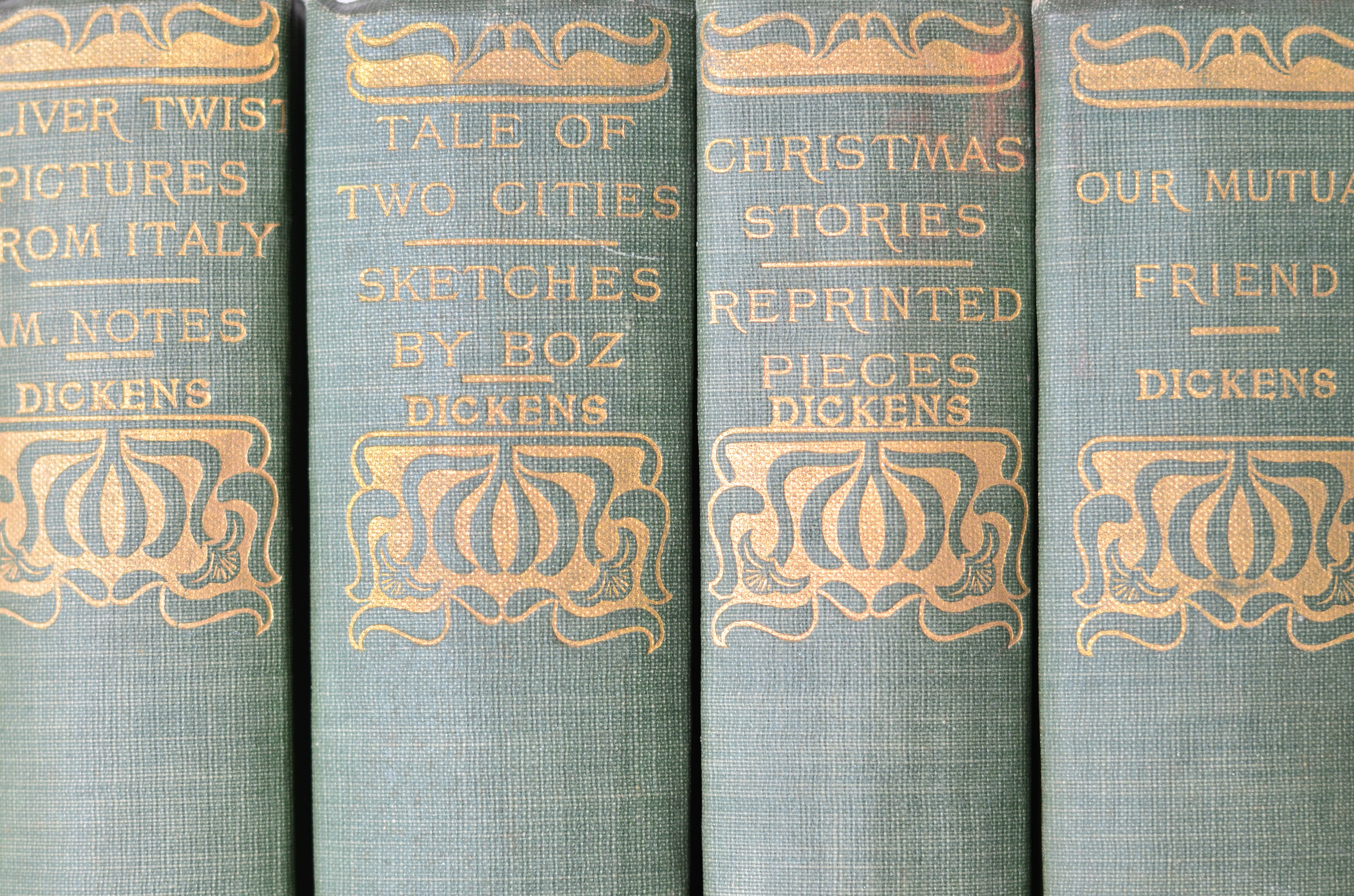 Green Antique Cloth Book Set – 7 Books, Charles Dickens
