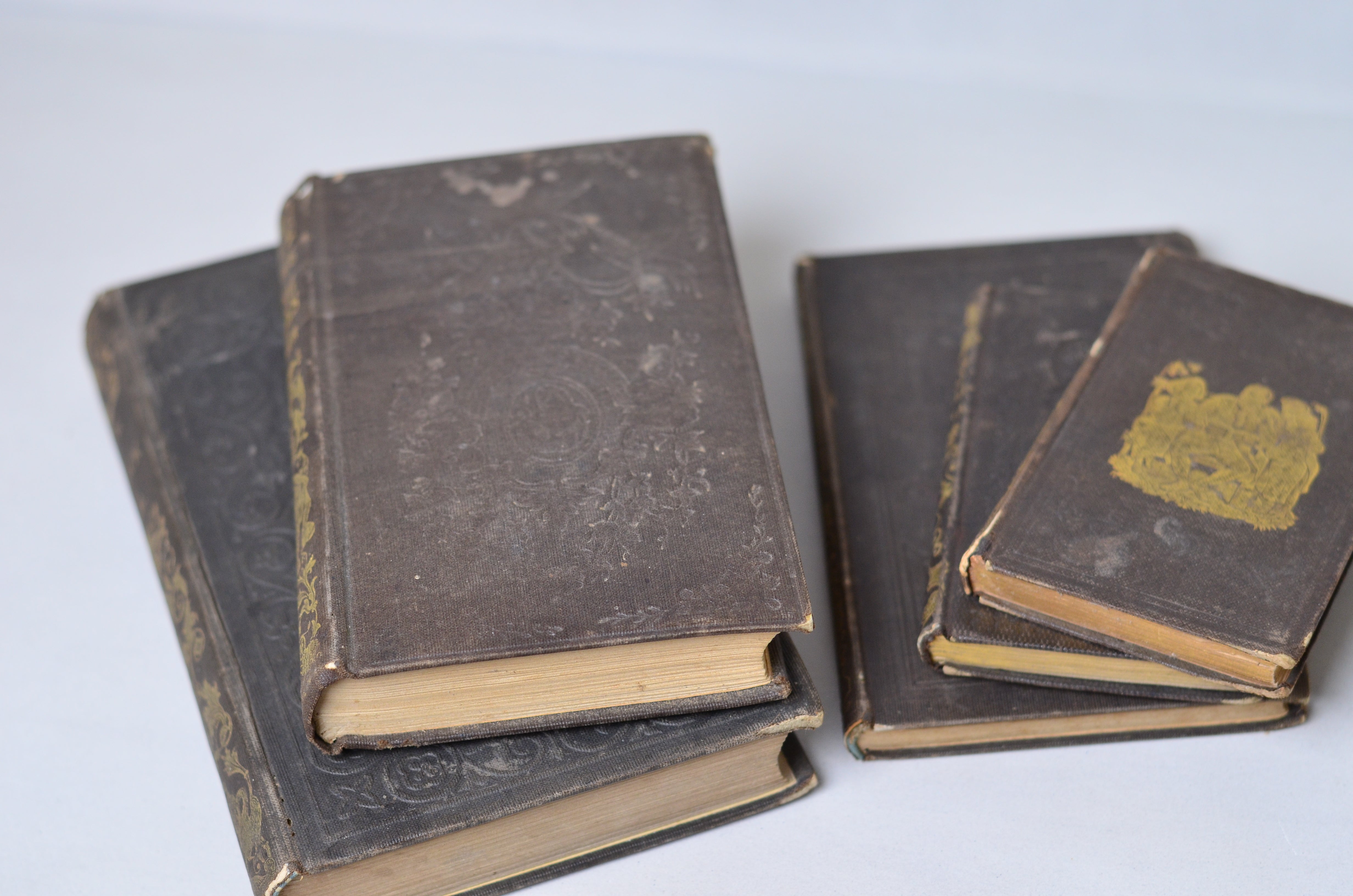 Dark Brown Antique Cloth Book Set – 5 Books, Early 1800s, Decorative