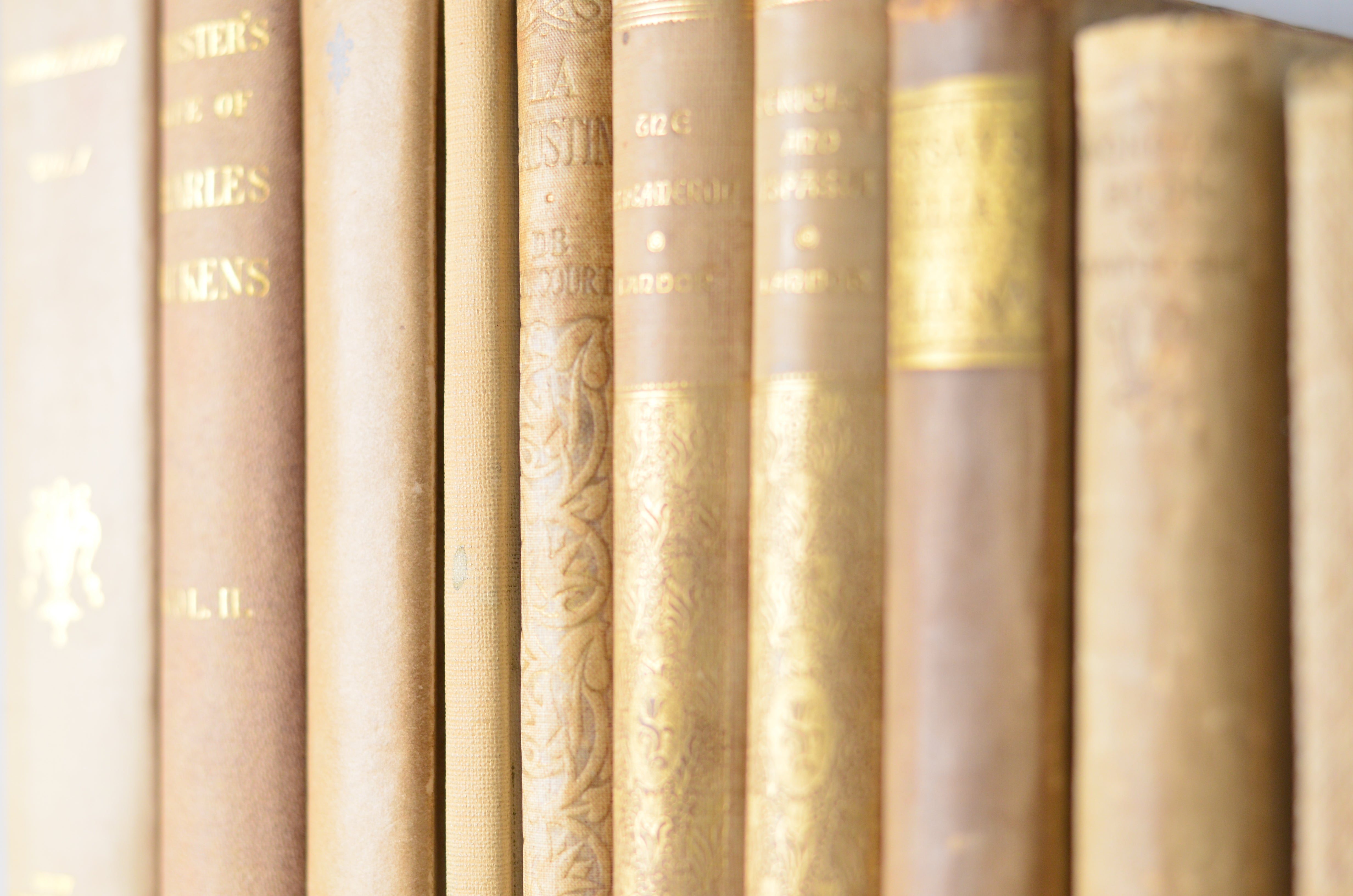 Light Brown Antique Cloth Book Set – 10 Books, Nathaniel Hawthorne, George Eliot