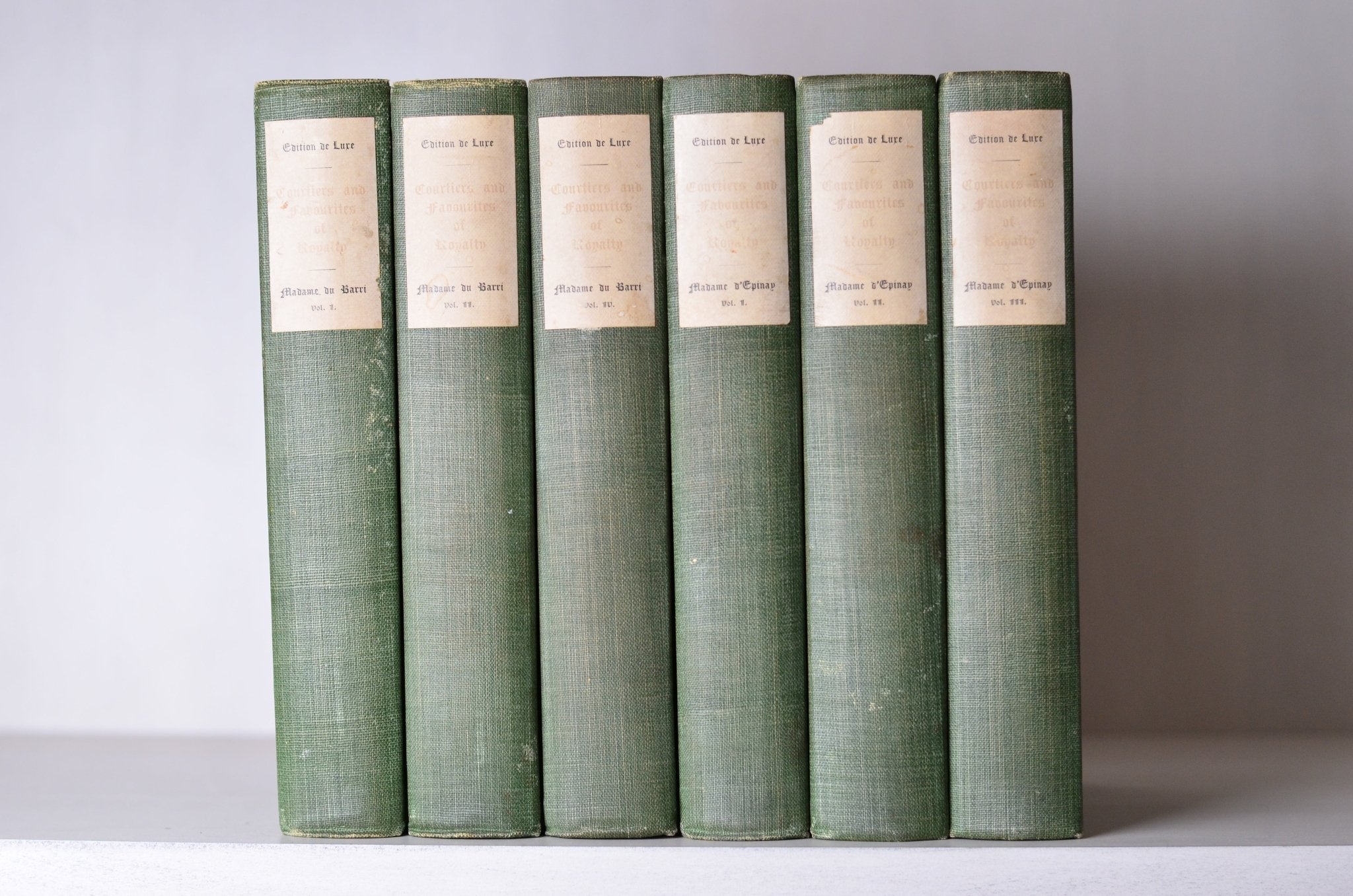 Green Antique Cloth Book Set – 6 Books, Courtiers and Favorites of Royalty