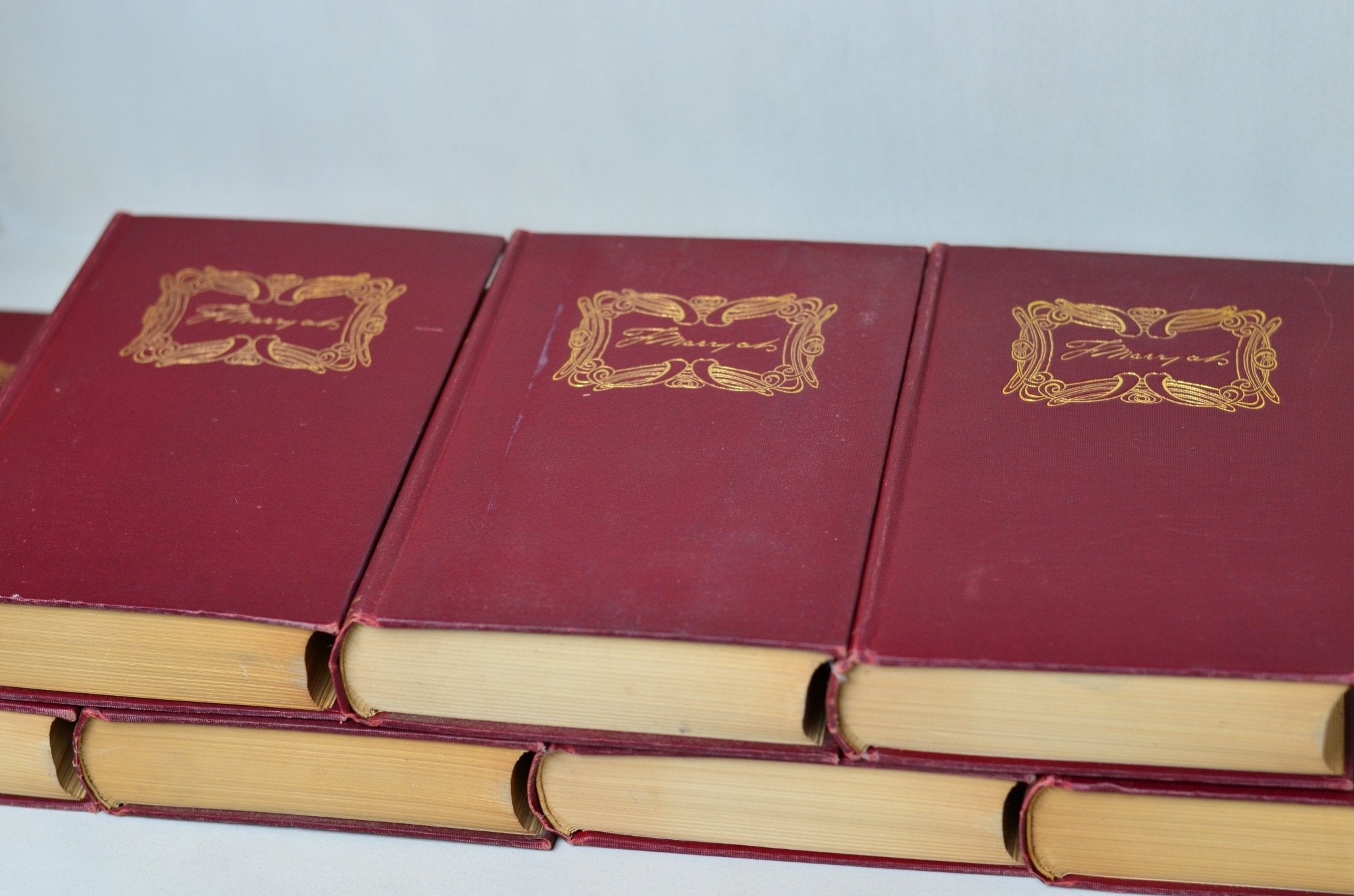 Red Antique Cloth Book Set – 7 Books, Captain Frederick Marryat, Edward Bulwer Lytton