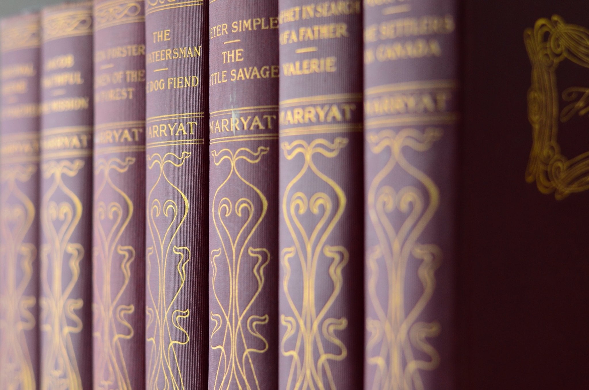 Red Antique Cloth Book Set – 7 Books, Captain Frederick Marryat, Edward Bulwer Lytton