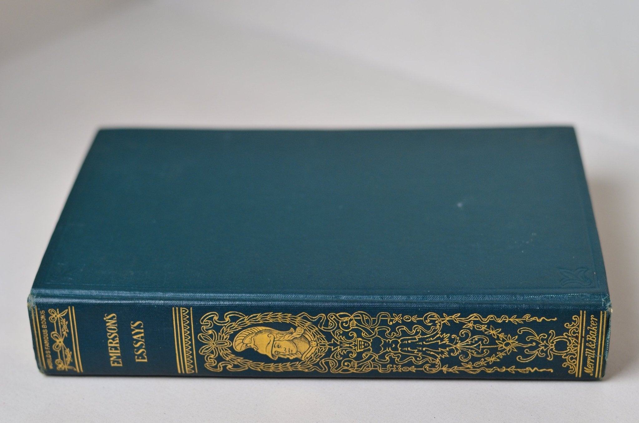 Antique Cloth Bound Essays by Ralph Waldo Emerson c. 1900 - Self Reliance, Nature - Brookfield Books