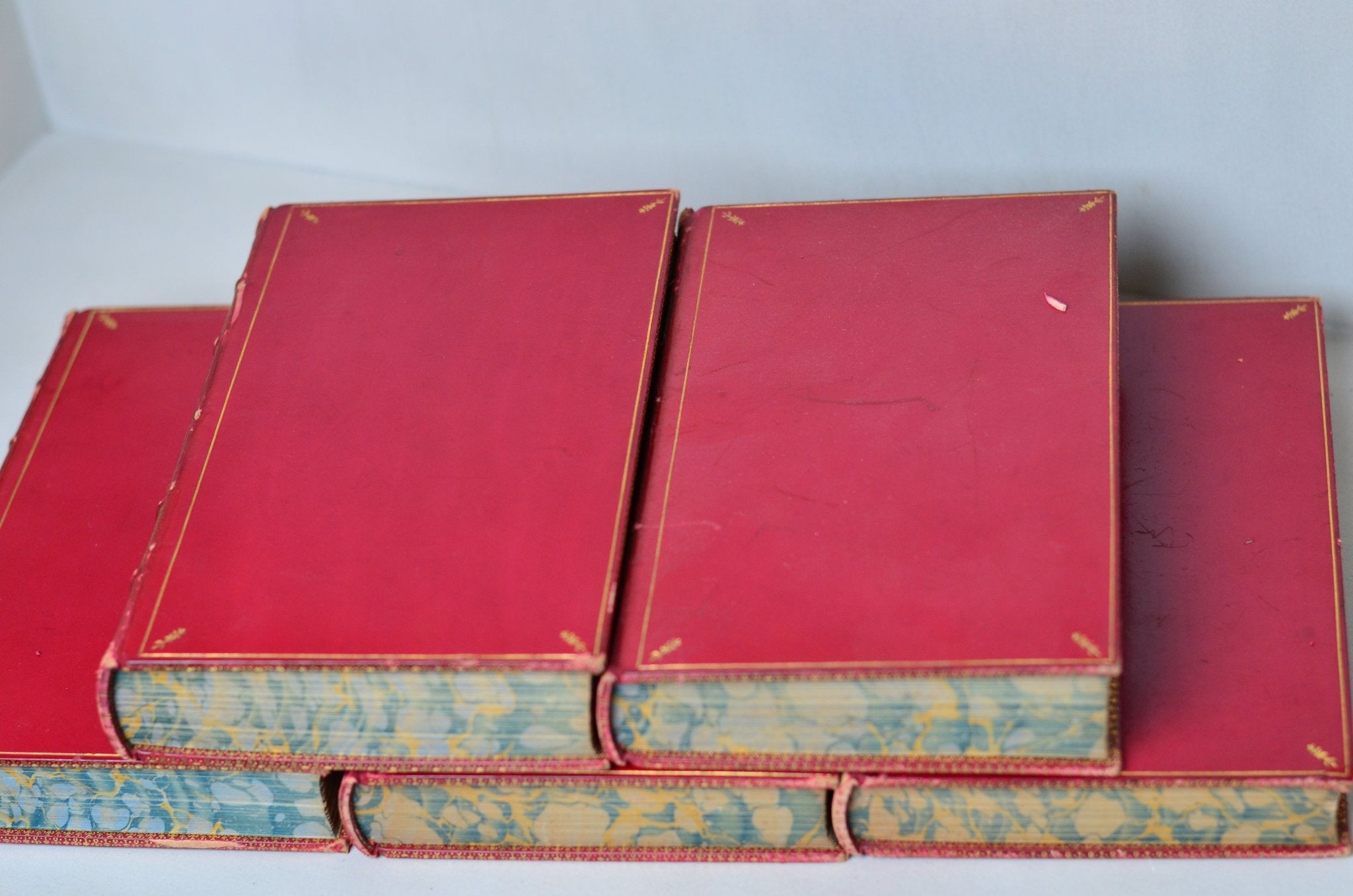 Red Antique Leather Book Set – 5 Books, William Harrison Ainsworth