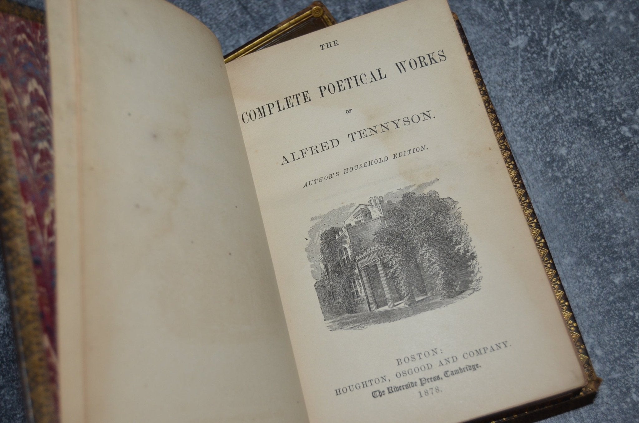 Antique Leather Bound Book Décor 10” Dark Brown – Alfred Tennyson, Julia Pardoe - Brookfield Books
