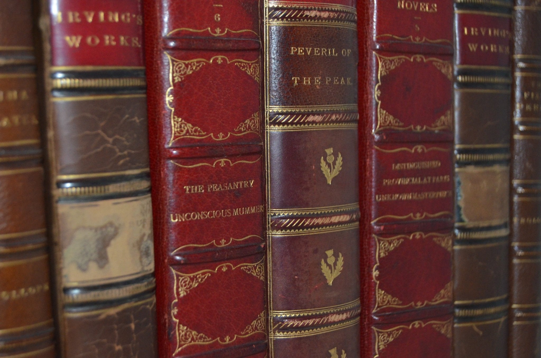 Red Antique Leather Book Set – 7 Bopoks, Washington Irving