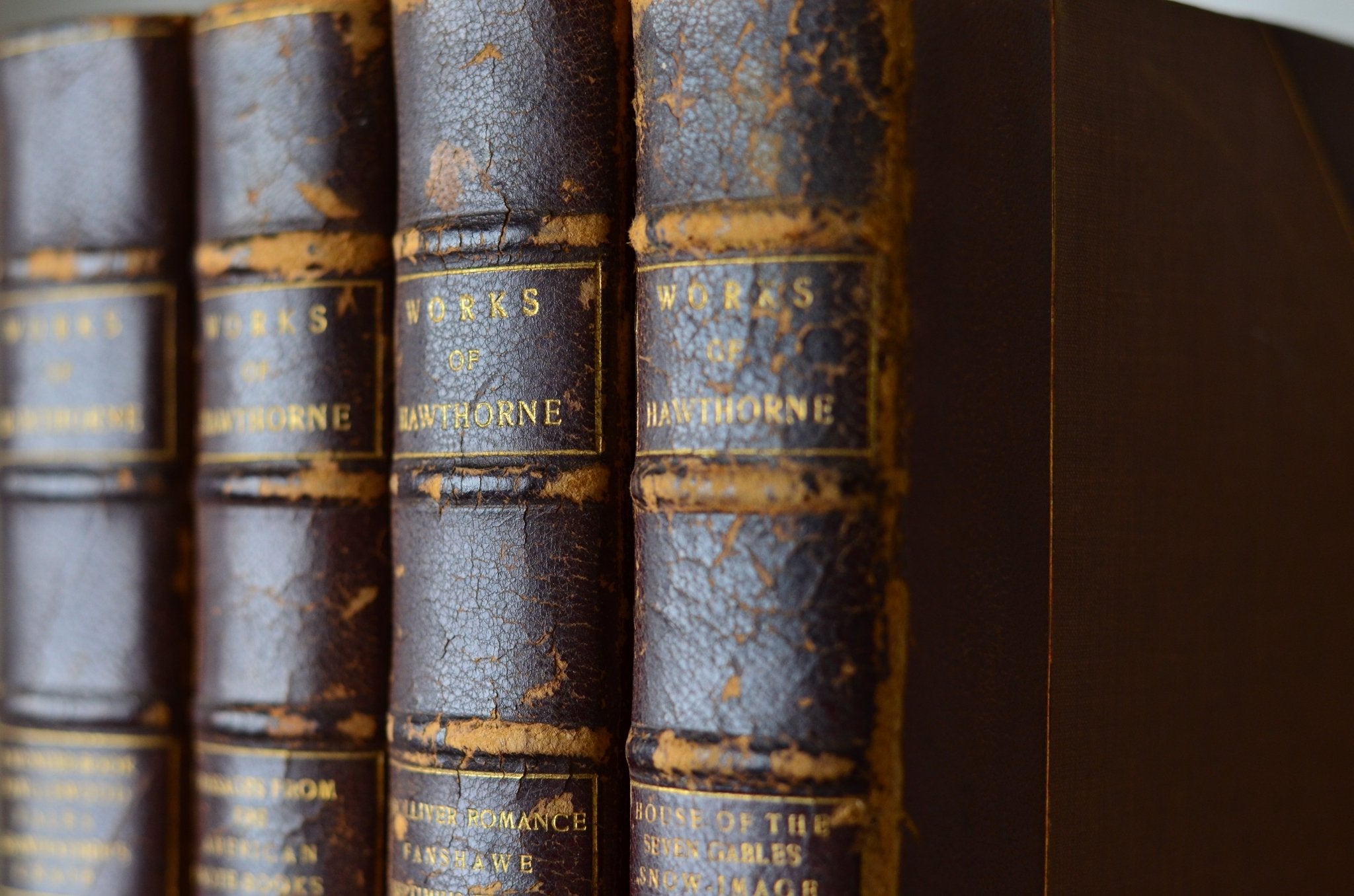 Dark Brown Antique Leather Book Set – 4 Books, Nathaniel Hawthorne