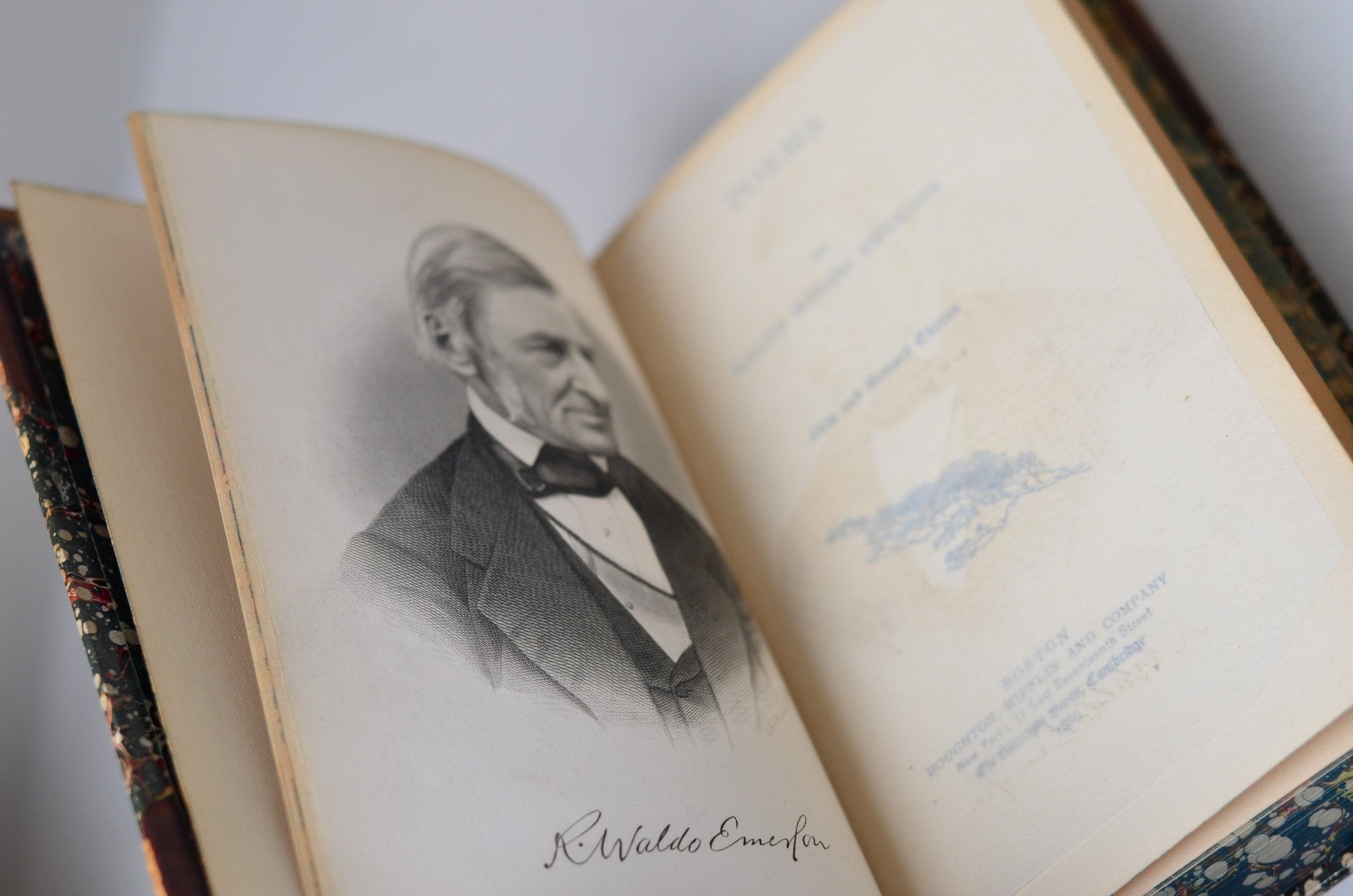 Antique Leather Bound Book Decor - Brown, Selected Works of Ralph Waldo Emerson 1883 - Brookfield Books