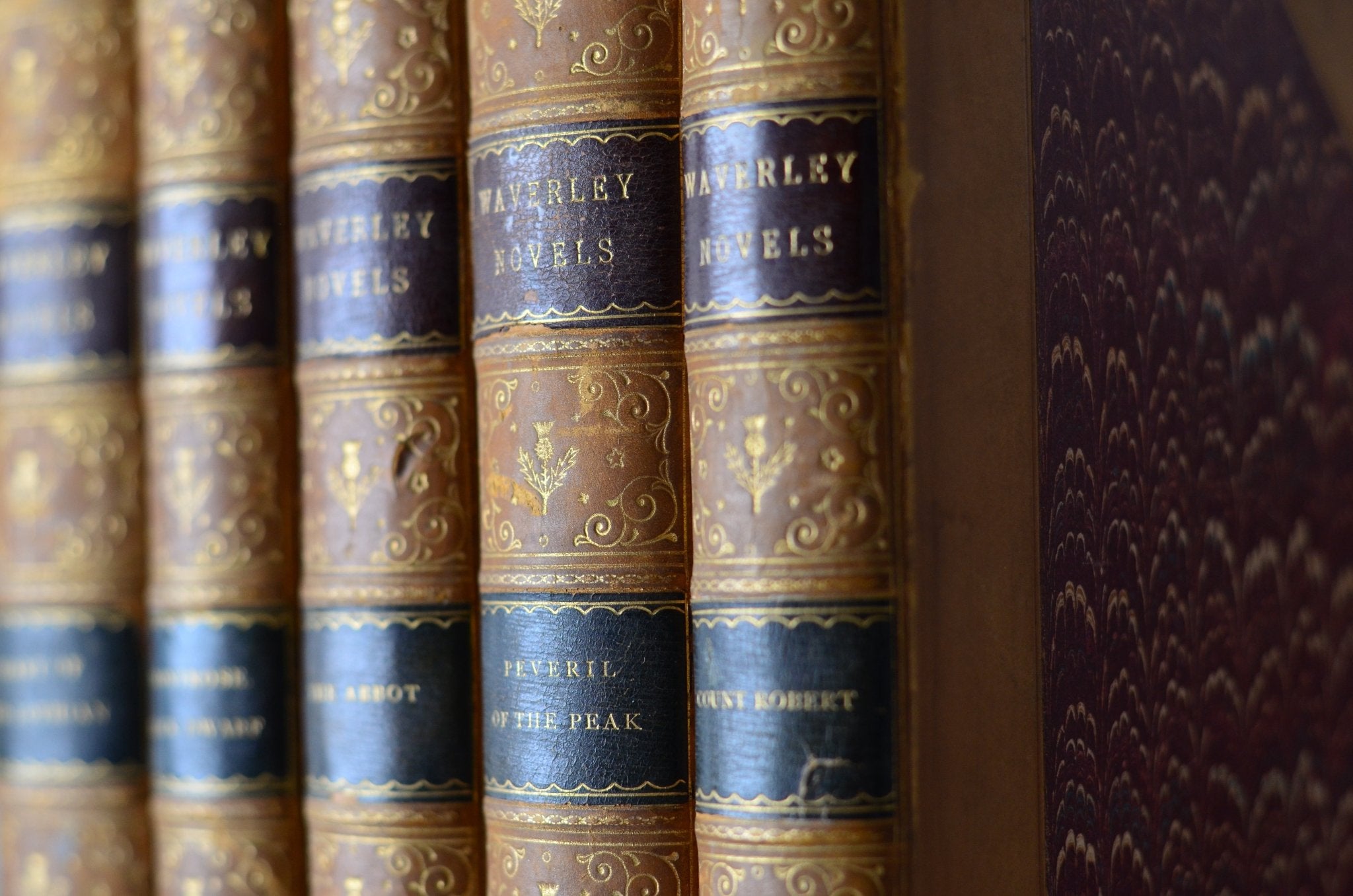 Antique Leather Bound Book Decor - Brown, Sir Walter Scott, 1871 - Brookfield Books
