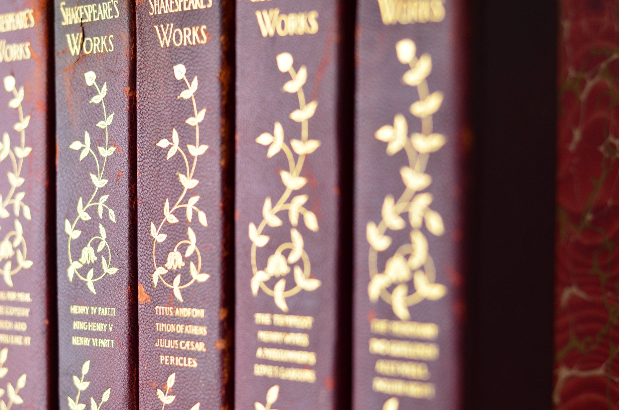 Red Antique Leather Book Set – 5 Books, Shakespeare