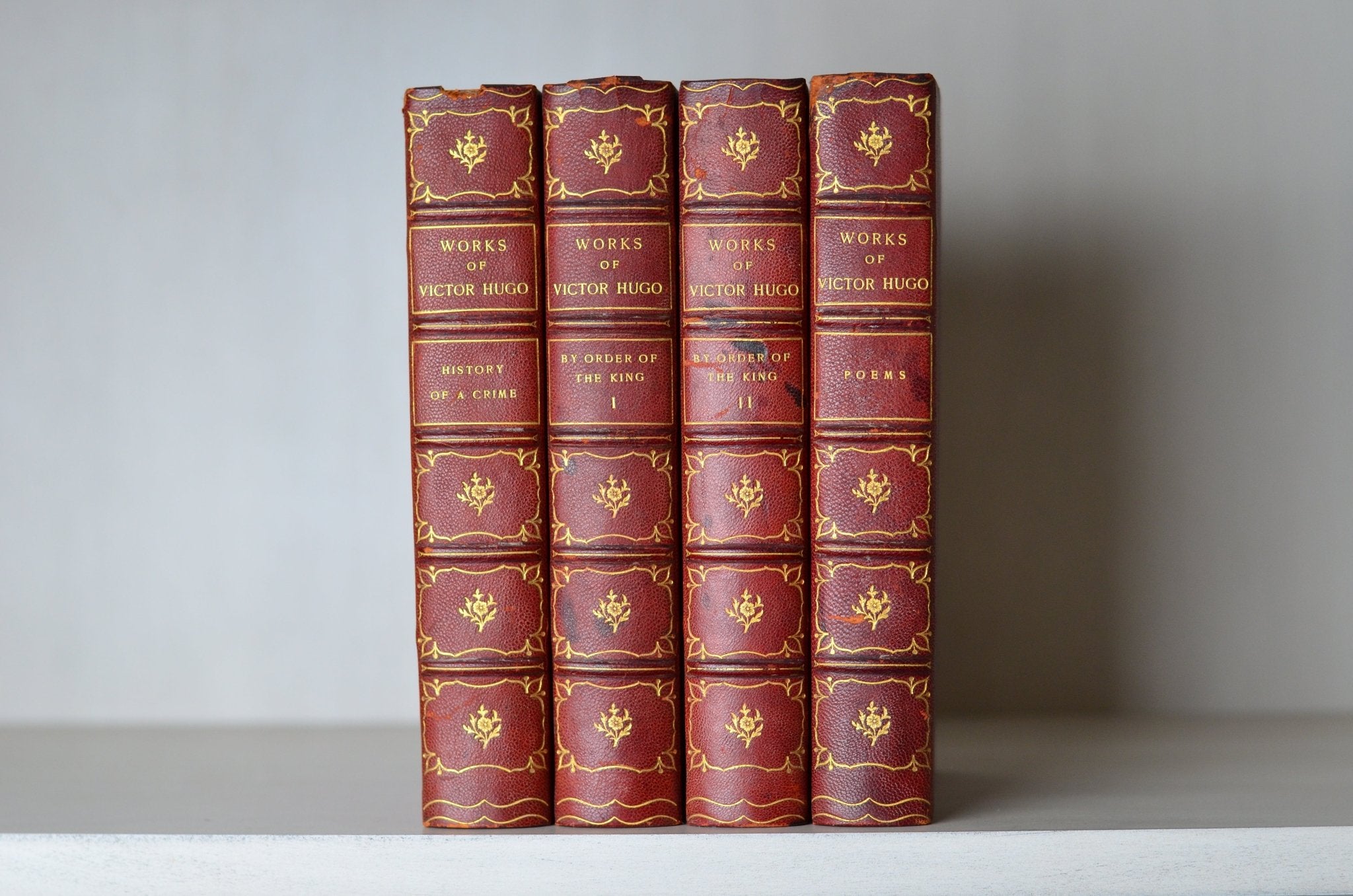 Red Antique Leather Book Set – 4 Books, Victor Hugo