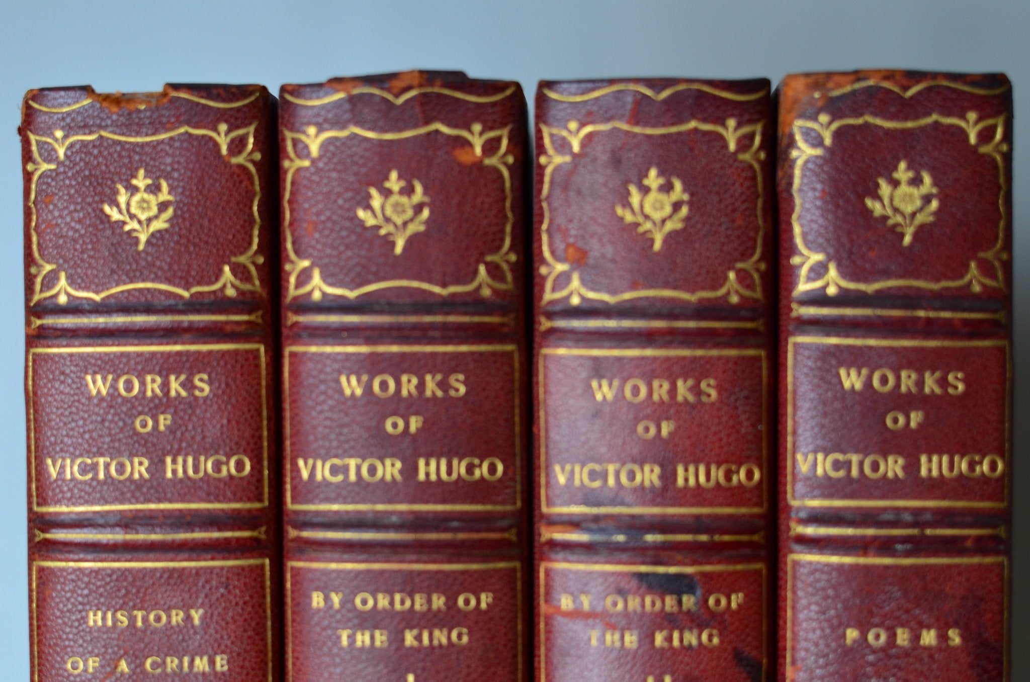 Red Antique Leather Book Set – 4 Books, Victor Hugo