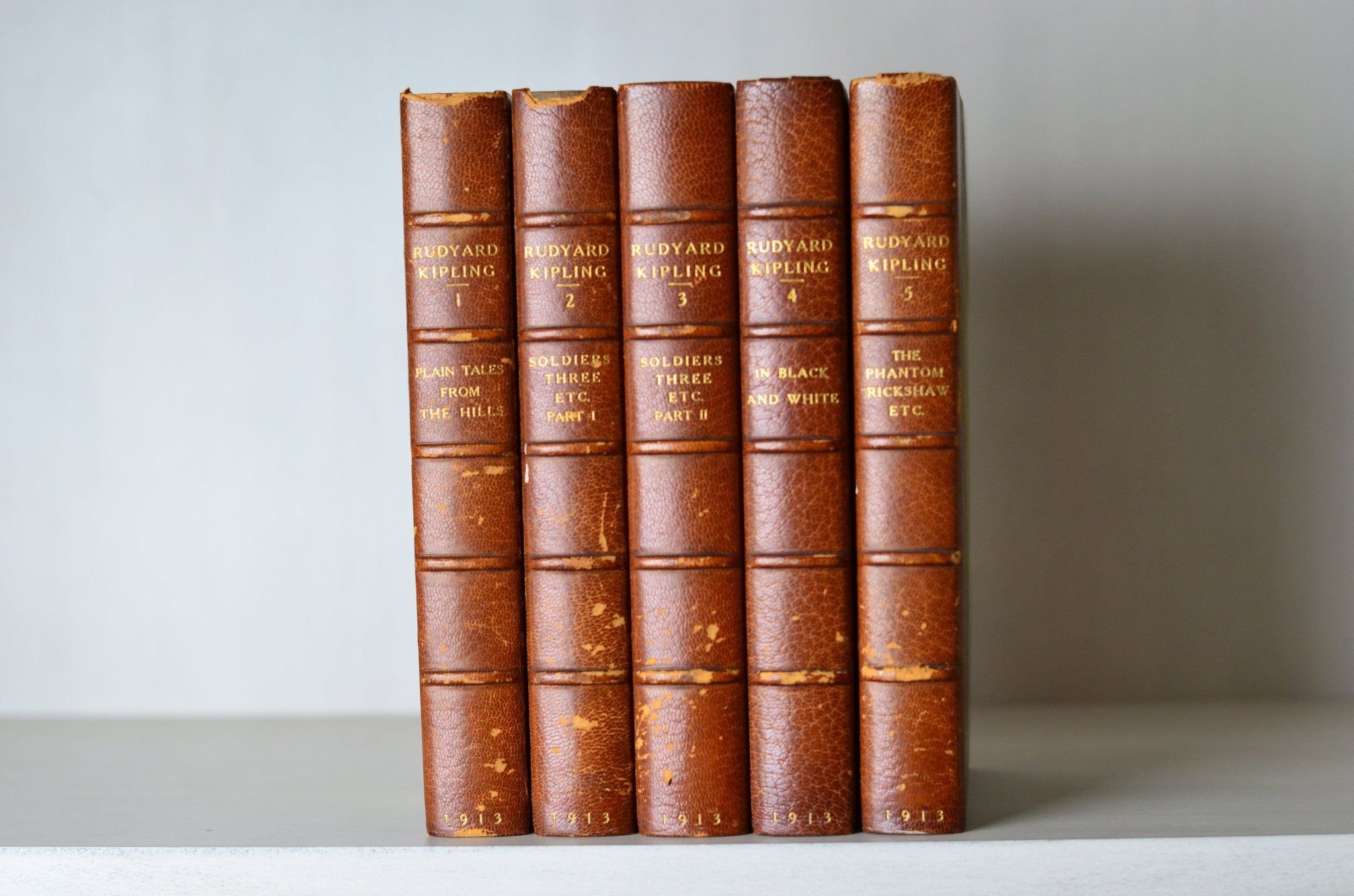Dark Brown Antique Leather Book Set – 5 Books, Rudyard Kipling