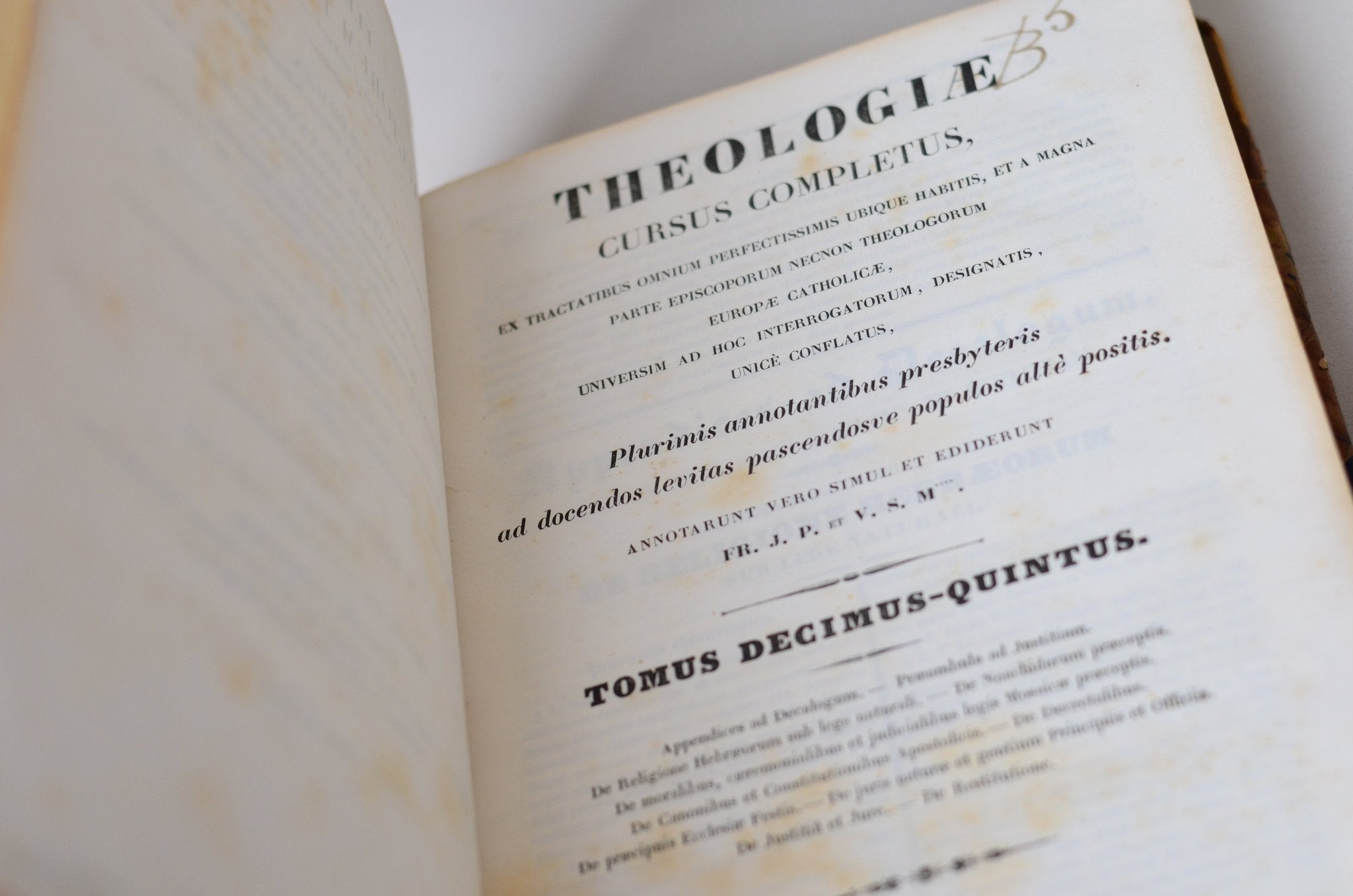 Antique Leather Bound Book Decor - Oversize, Brown, Complete Course in Theology, Latin 1839 - Brookfield Books
