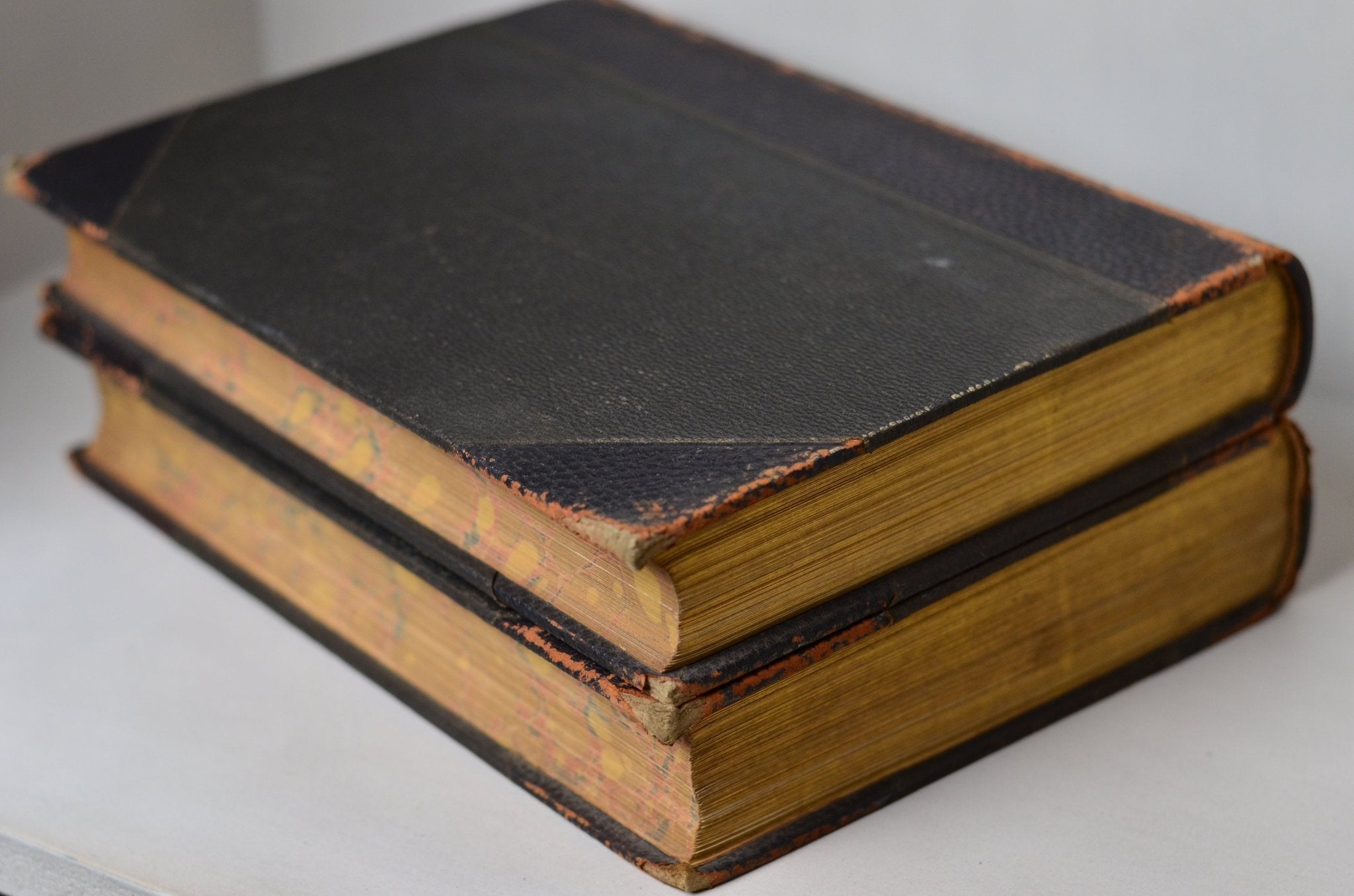 Dark Brown Antique Leather Book Set – 2 Oversized Books, Connecticut Genealogy