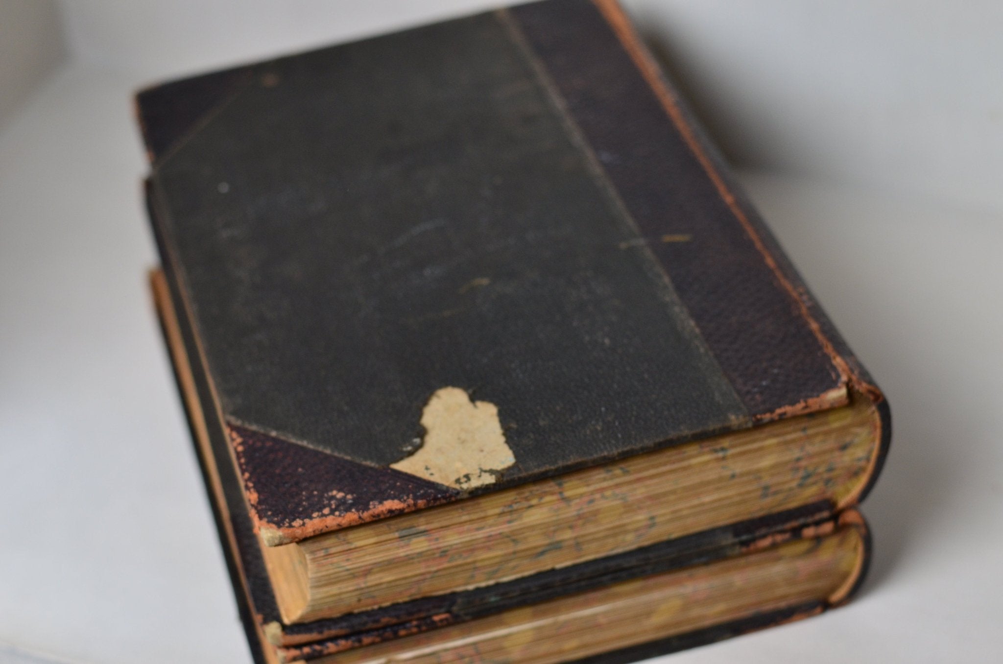 Antique Leather Bound Book Decor - Oversize, Brown, Connecticut Genealogy 1911 - Brookfield Books