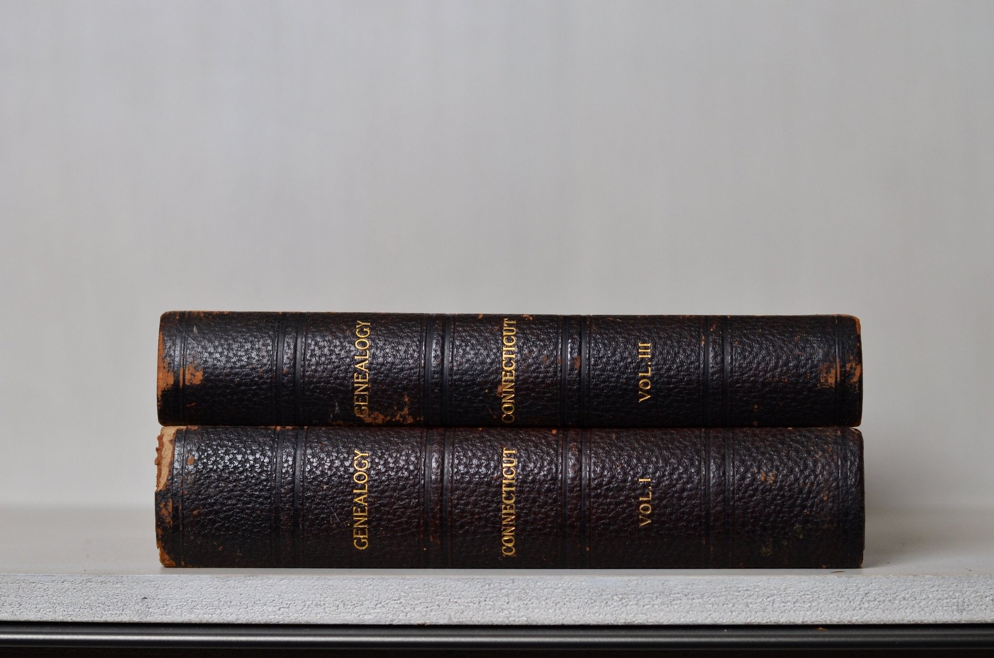 Antique Leather Bound Book Decor - Oversize, Brown, Connecticut Genealogy 1911 - Brookfield Books