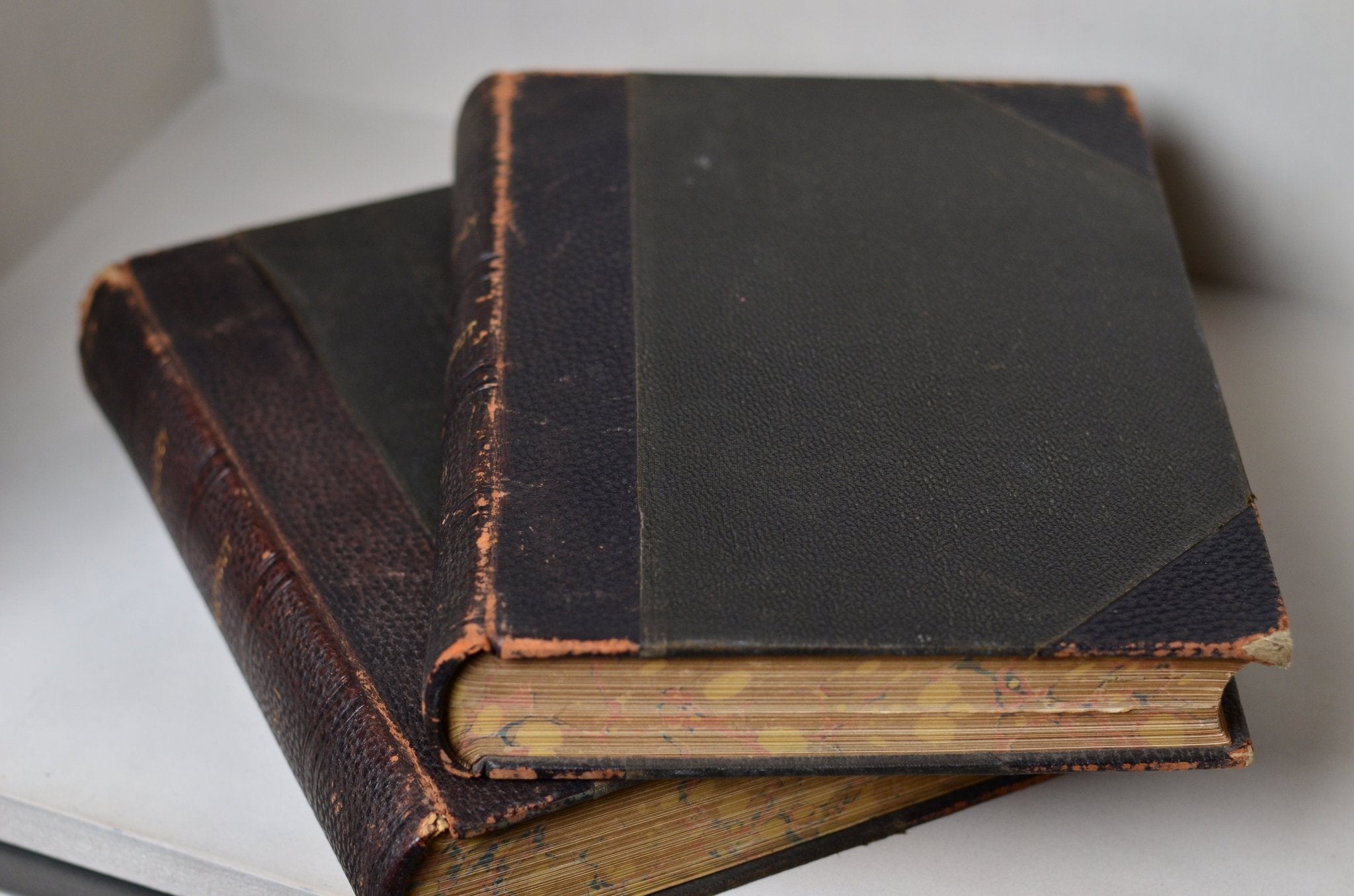 Dark Brown Antique Leather Book Set – 2 Oversized Books, Connecticut Genealogy
