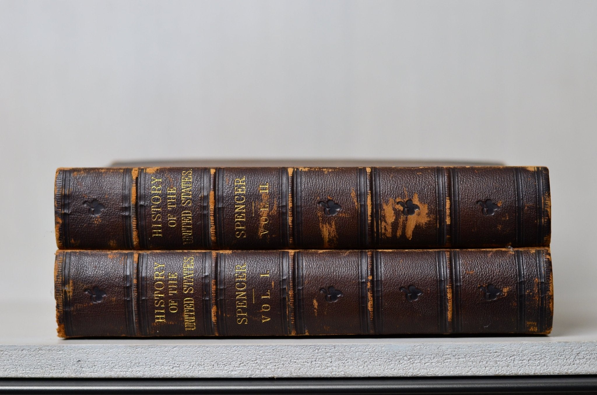 Antique Leather Bound Book Decor - Oversize, Brown, History of the United States by Spencer 1858 - Brookfield Books
