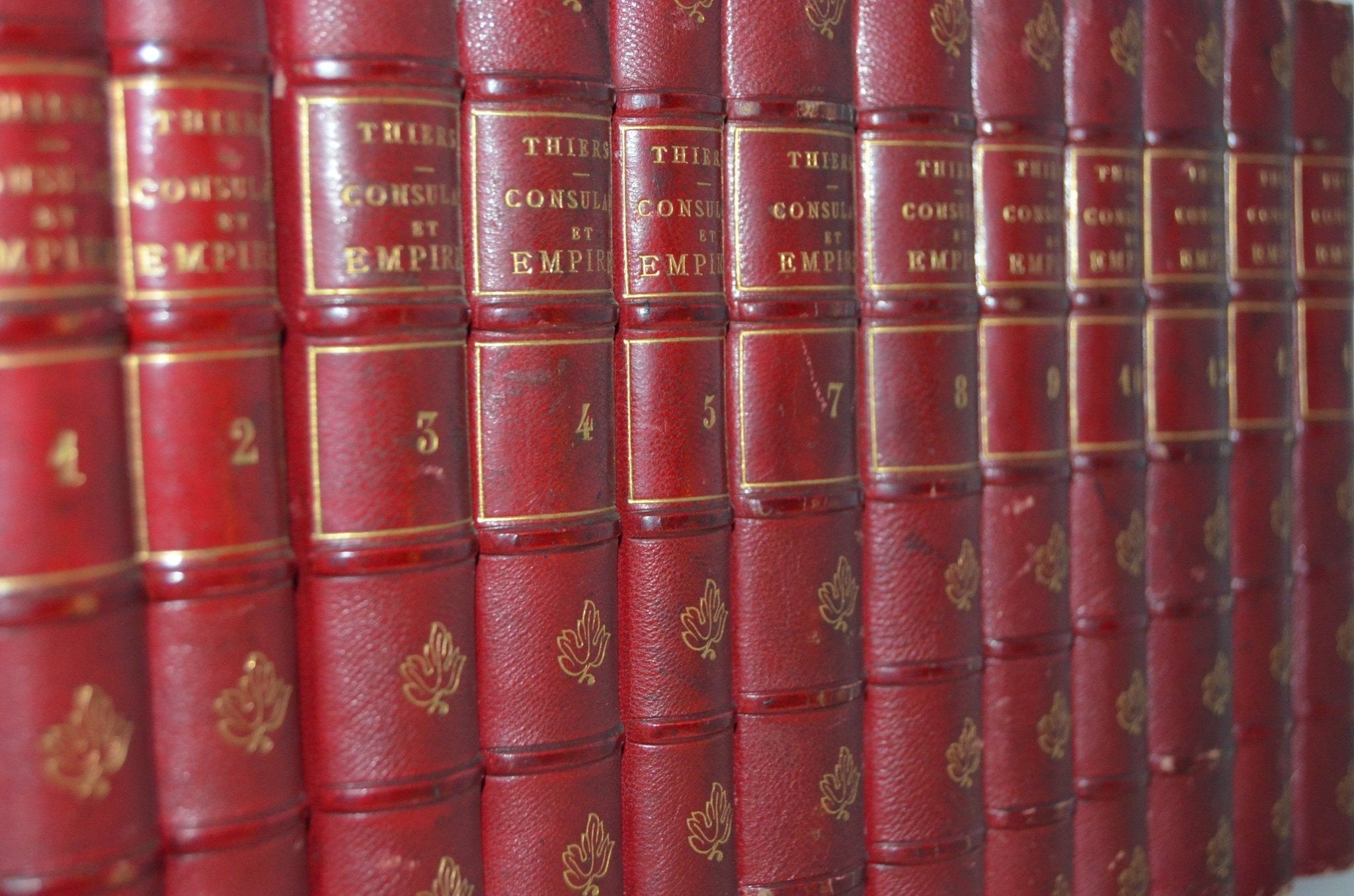 Red Antique Leather Book Set – 12 Books, Histoire du Consulat et de L’Empire by M. A. Thiers