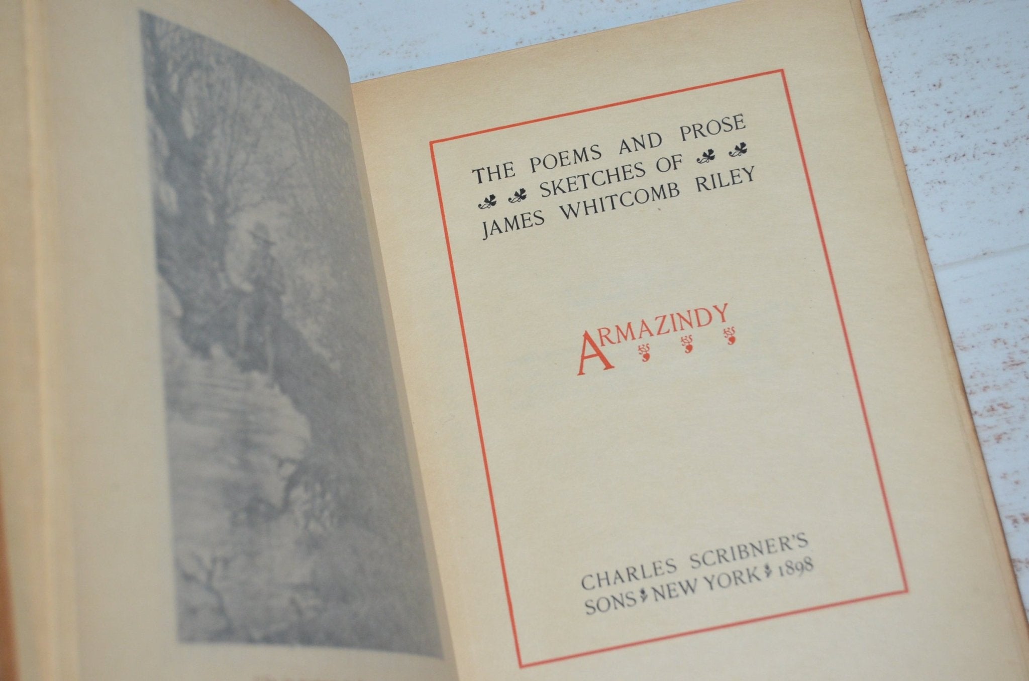 White Antique Vellum Book Set – 4 Books, James Whitcomb Riley